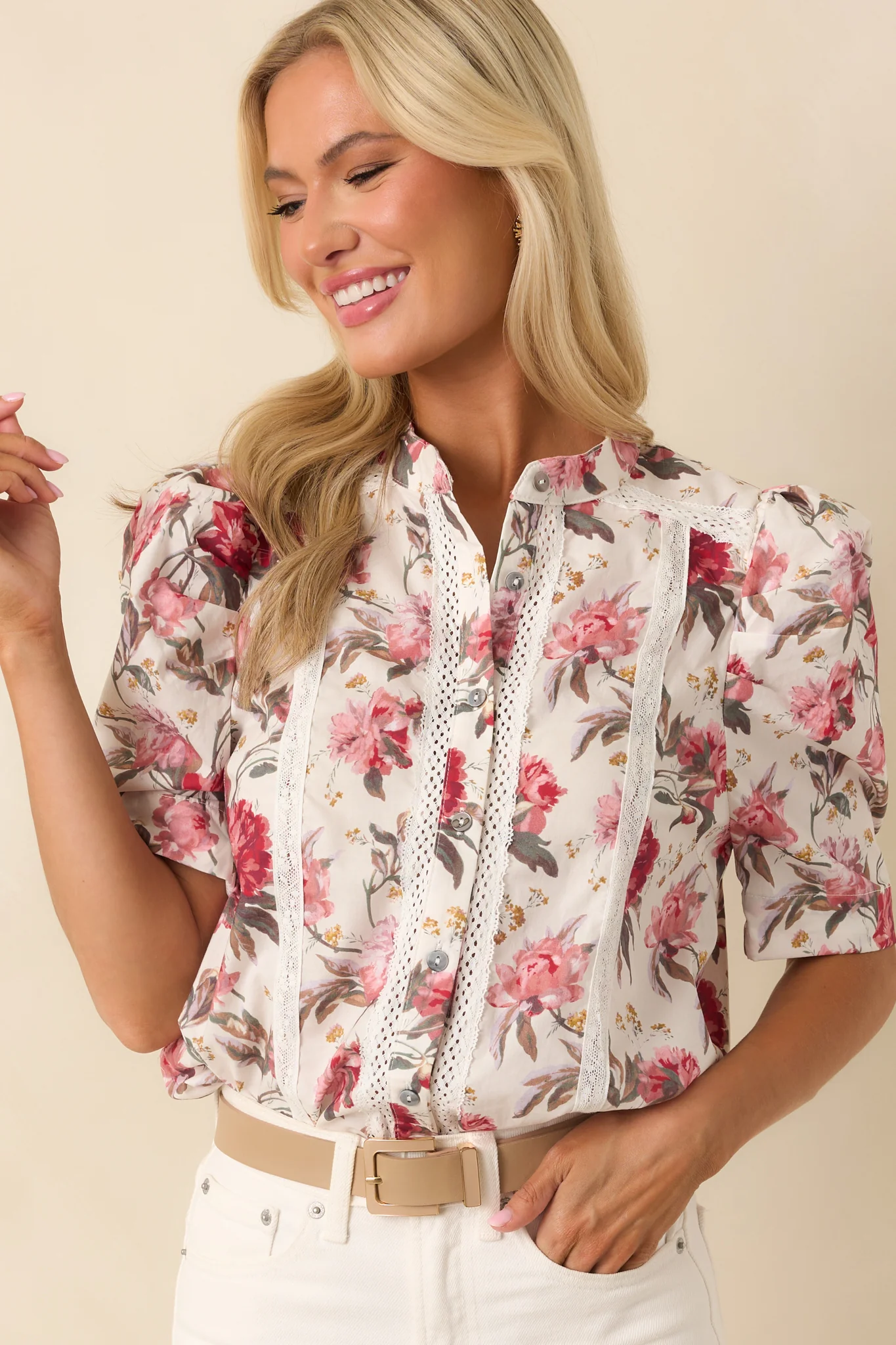 On Your Mind Pink Multi Floral Print Cotton Button Front Top