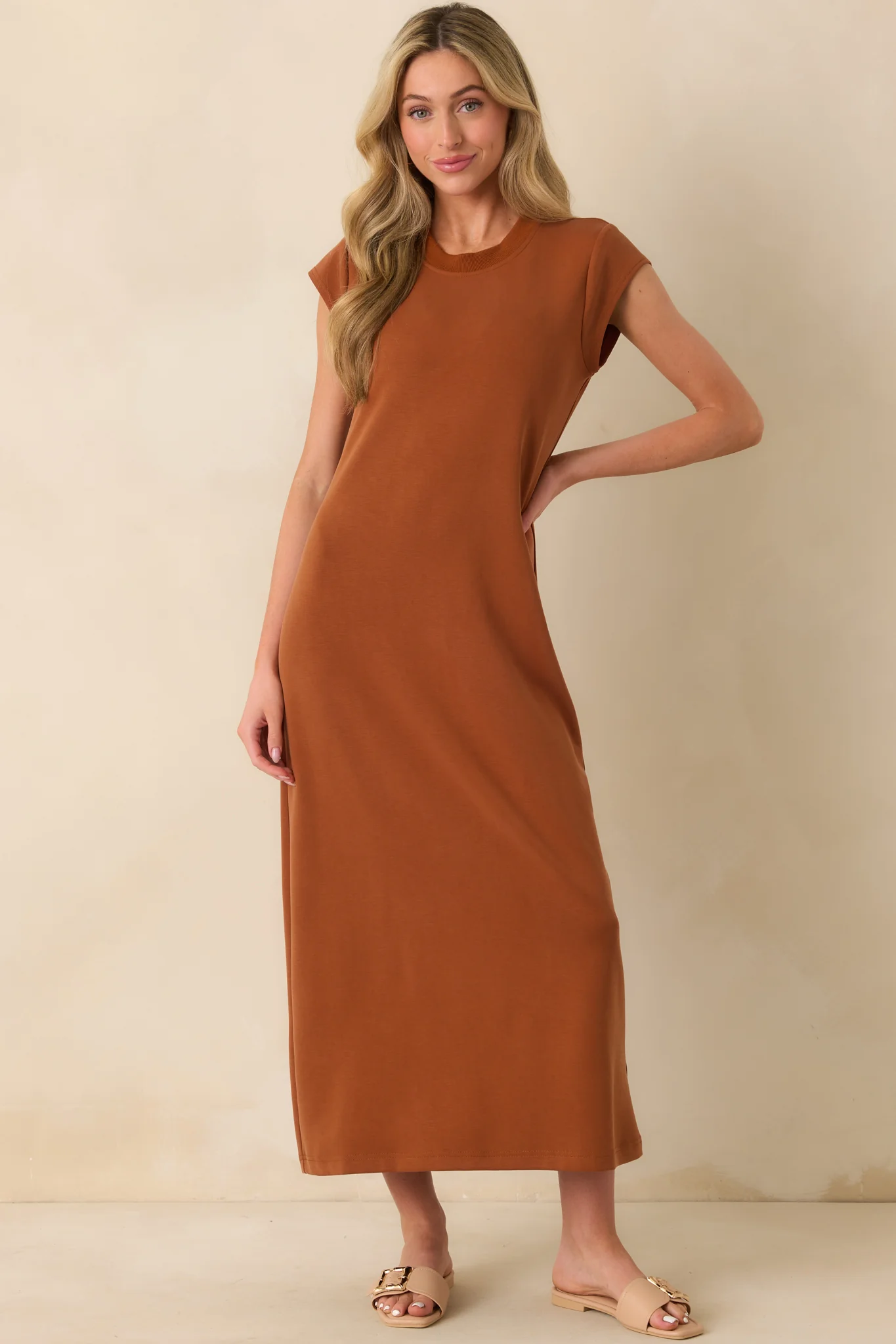 Take The Long Way Home Rust Orange Cap Sleeve Maxi Dress