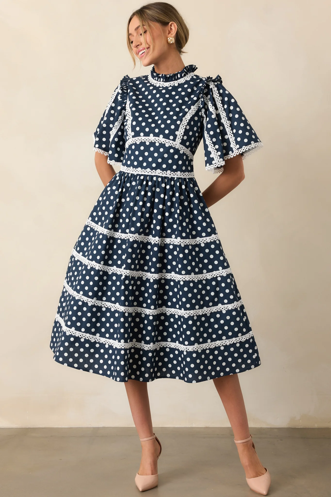 Prosperina Andromeda Navy Polka Dot Cotton Midi Dress