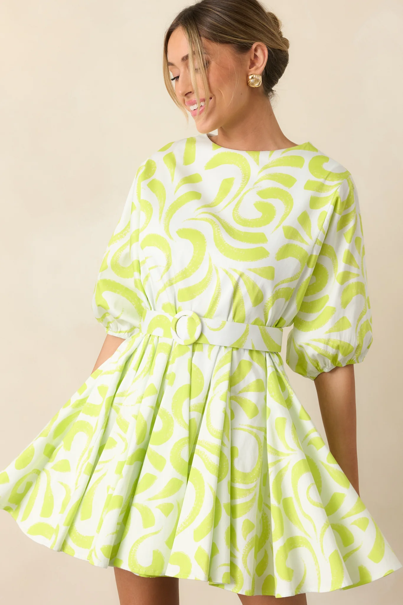 Prosperina Fallon Multi Print Chartreuse Cotton Swing Dress