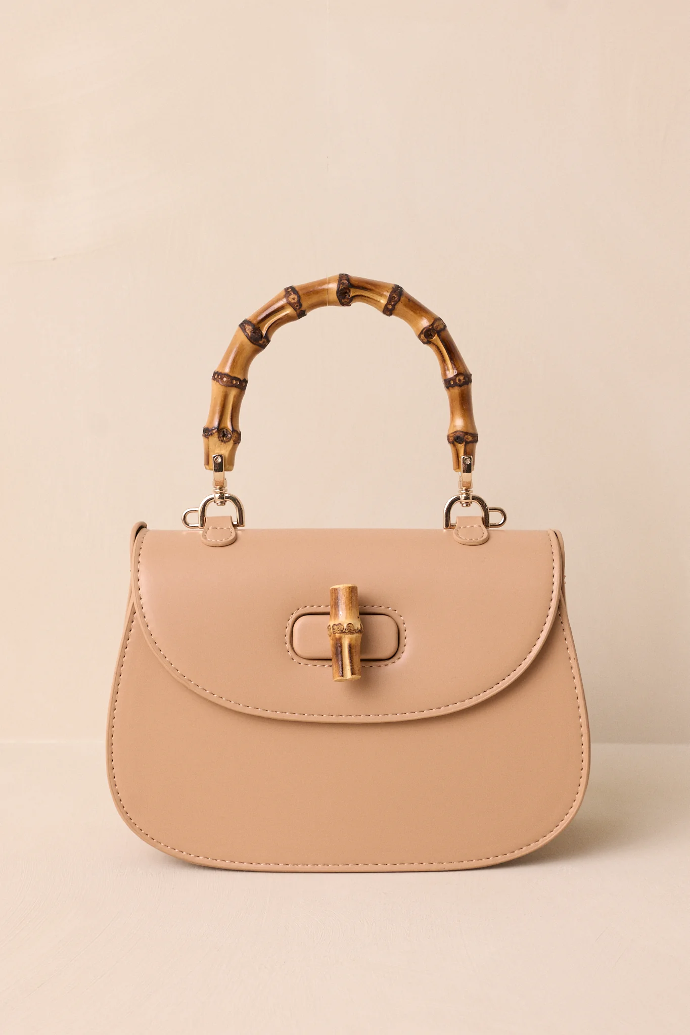 Whimsical Whirlwind Beige Bamboo Handle Handbag