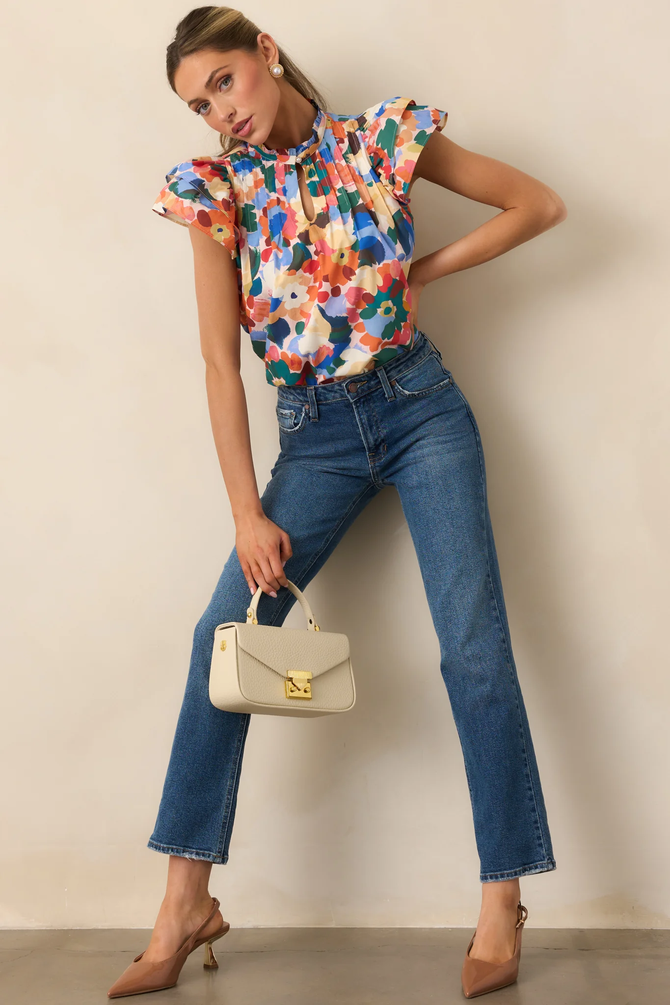 Prosperina Sarabeth Orange Multi Floral Print Cotton Top