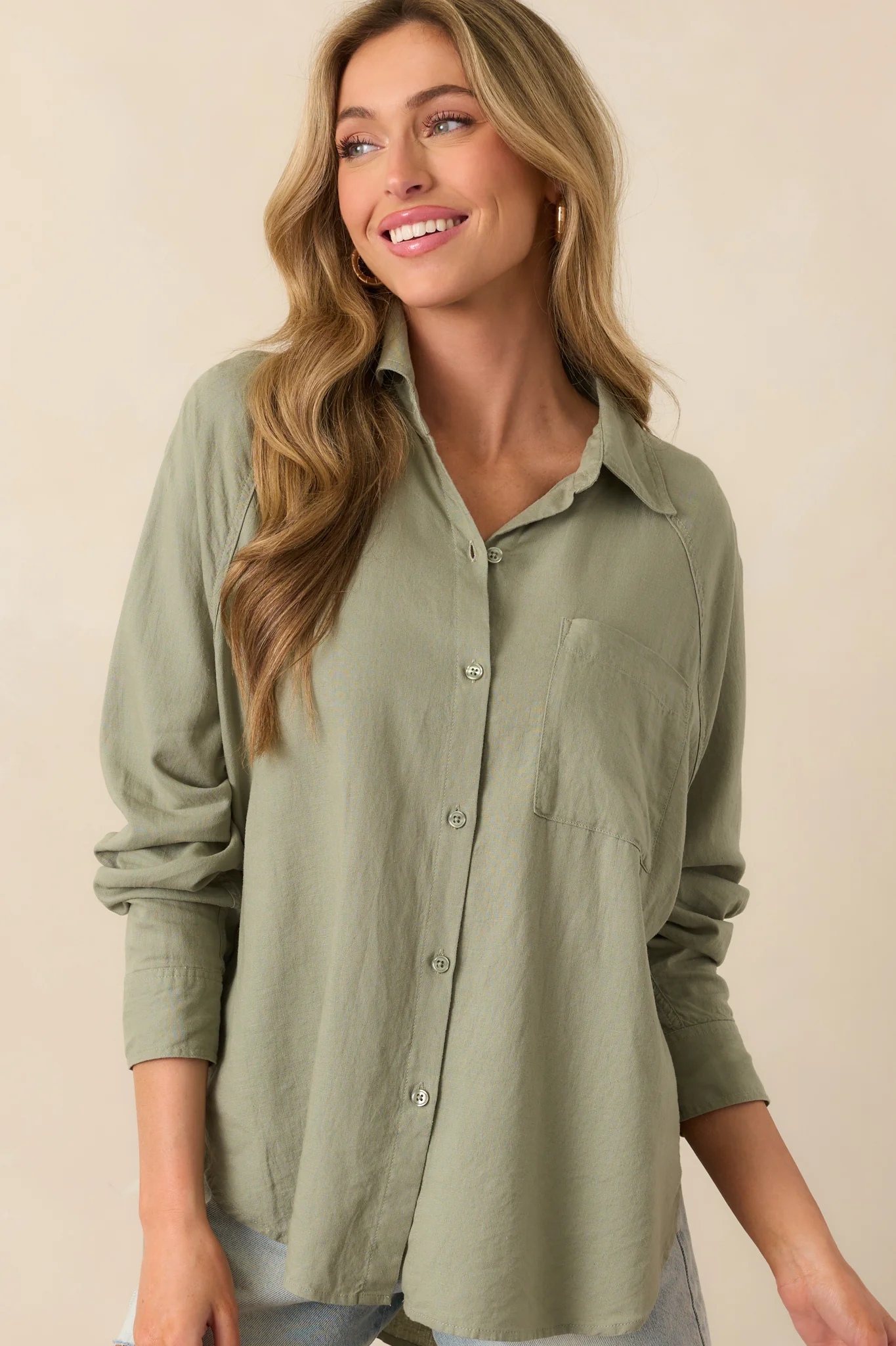 Z Supply Avocado Green Perfect Linen Top