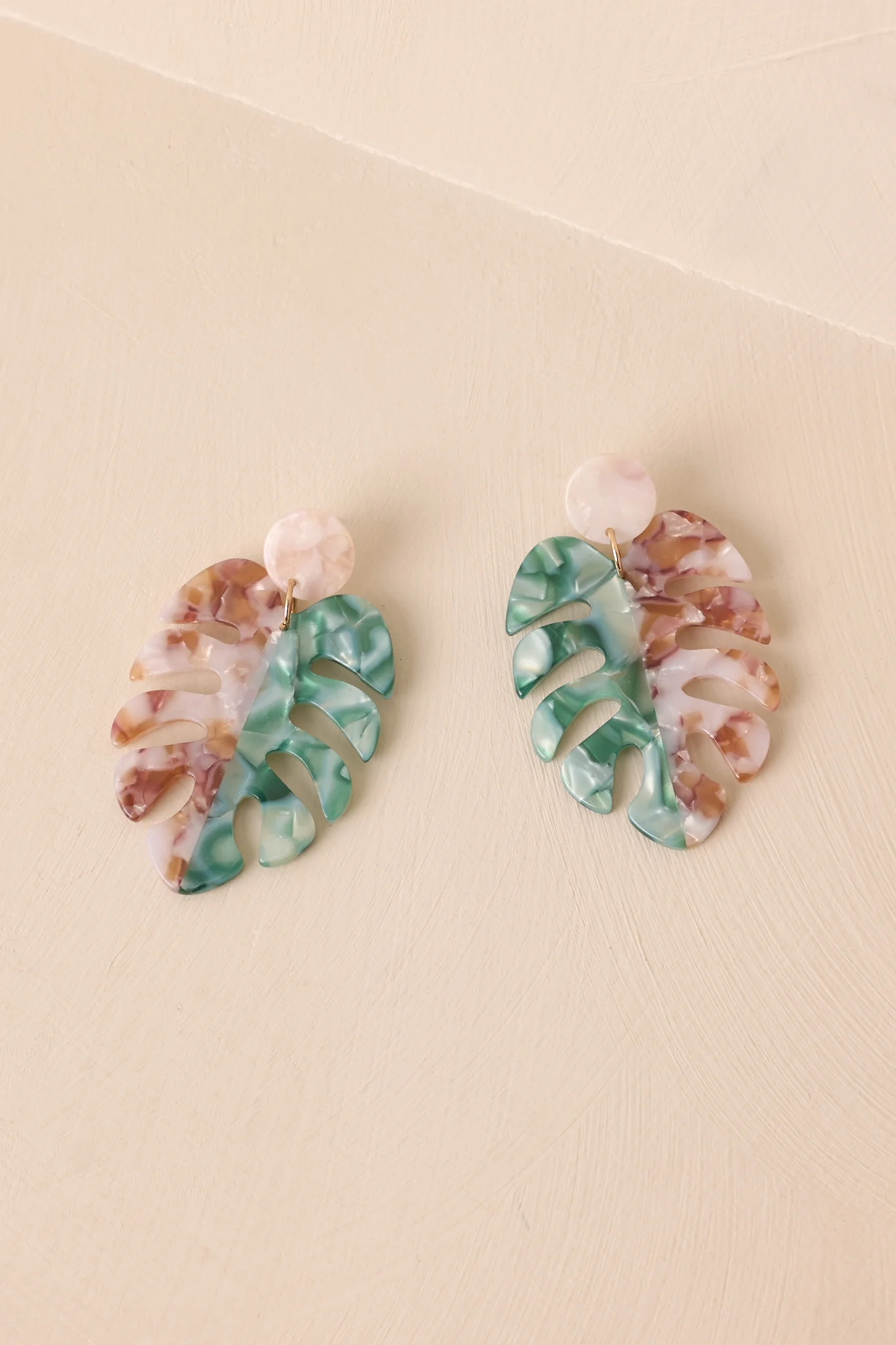 Sea Level Green Multi Pearlescent Monstera Leaf Earrings