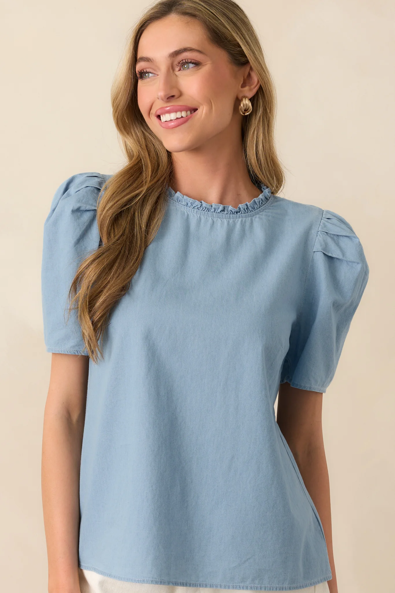Through The Chaos Light Wash Chambray Cotton Top