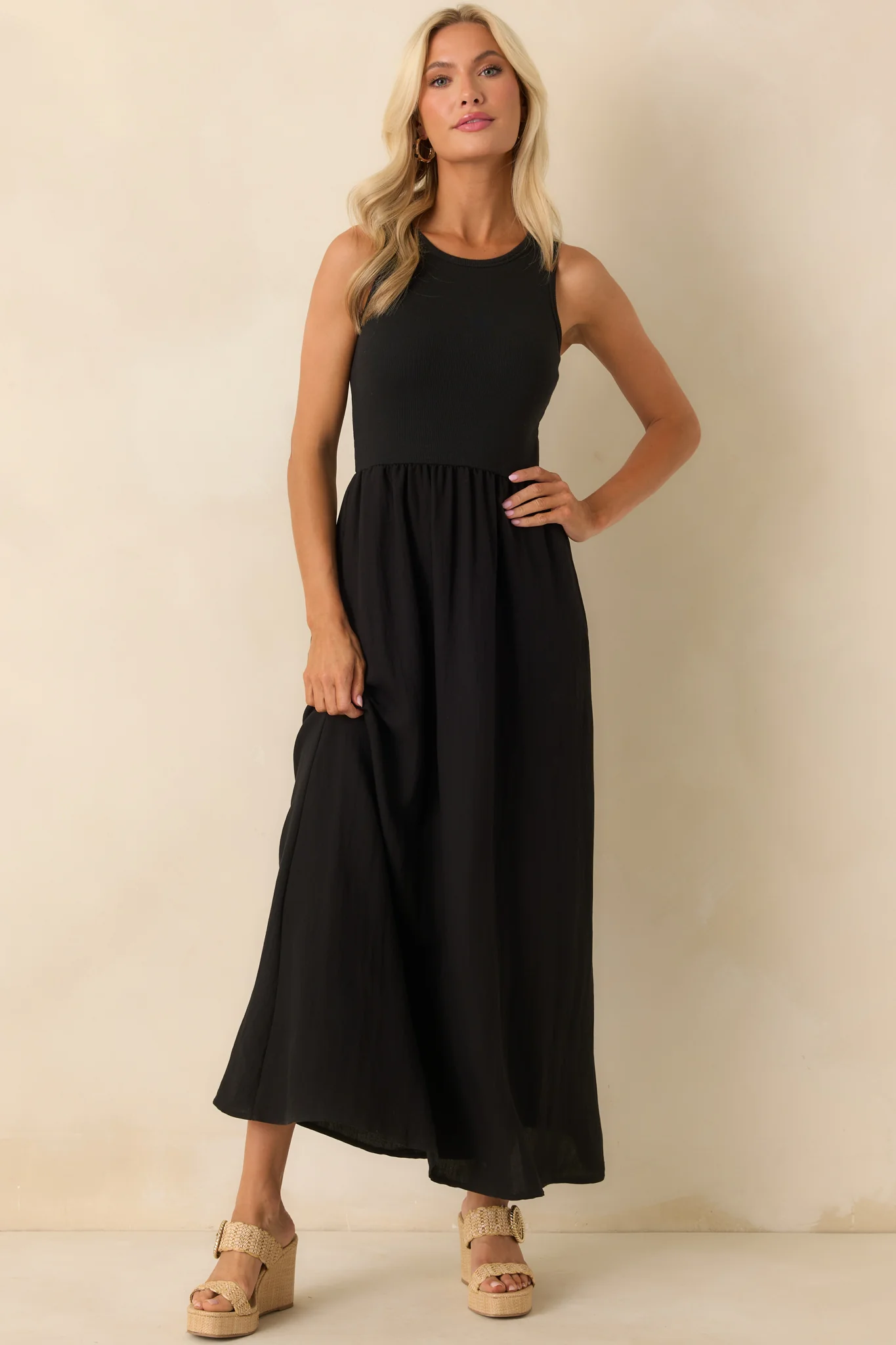 Z Supply Black Charlotte Rib Midi Dress