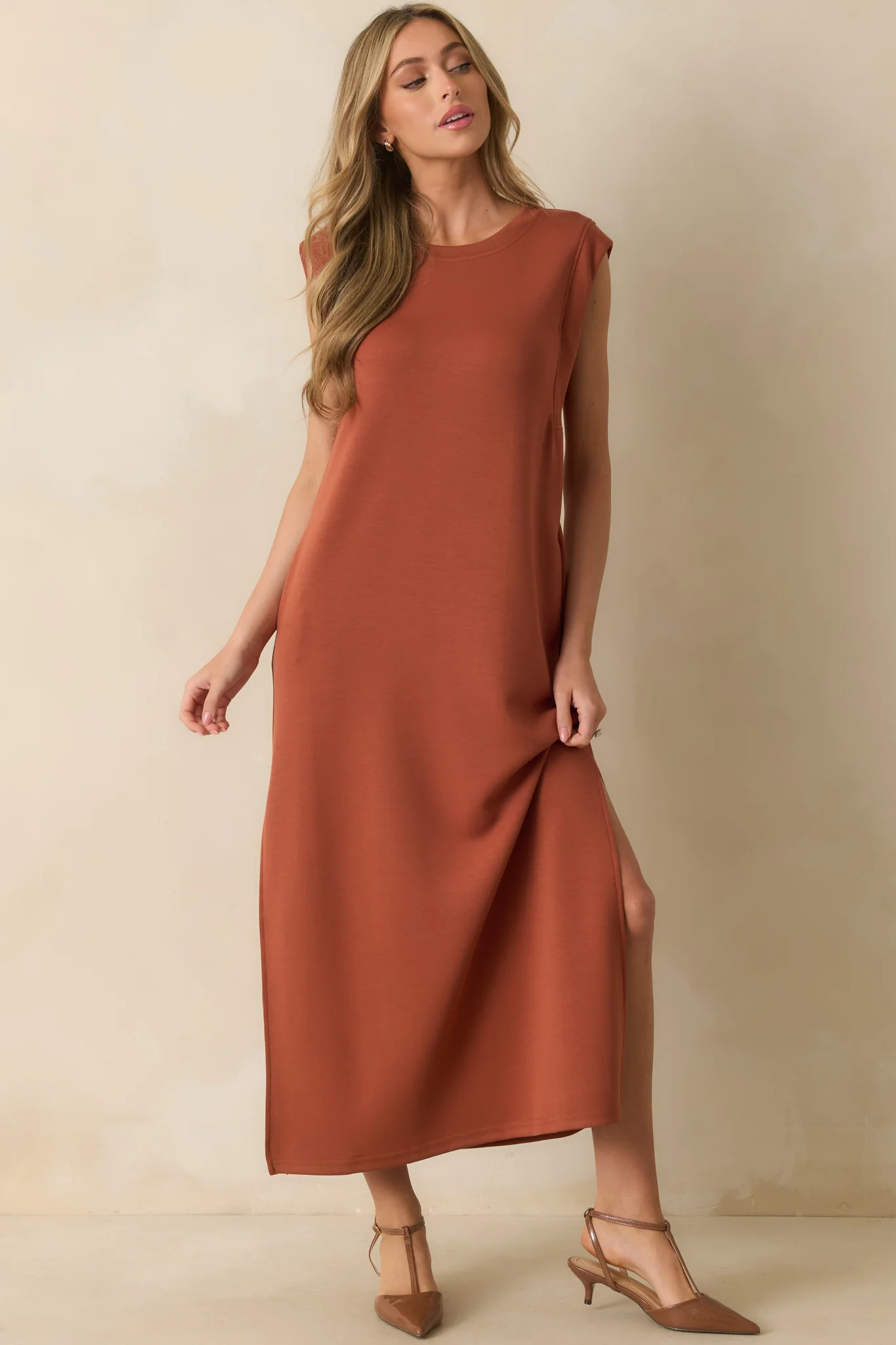 Between Now And Then Terracotta Cotton Sleeveless Maxi Dress