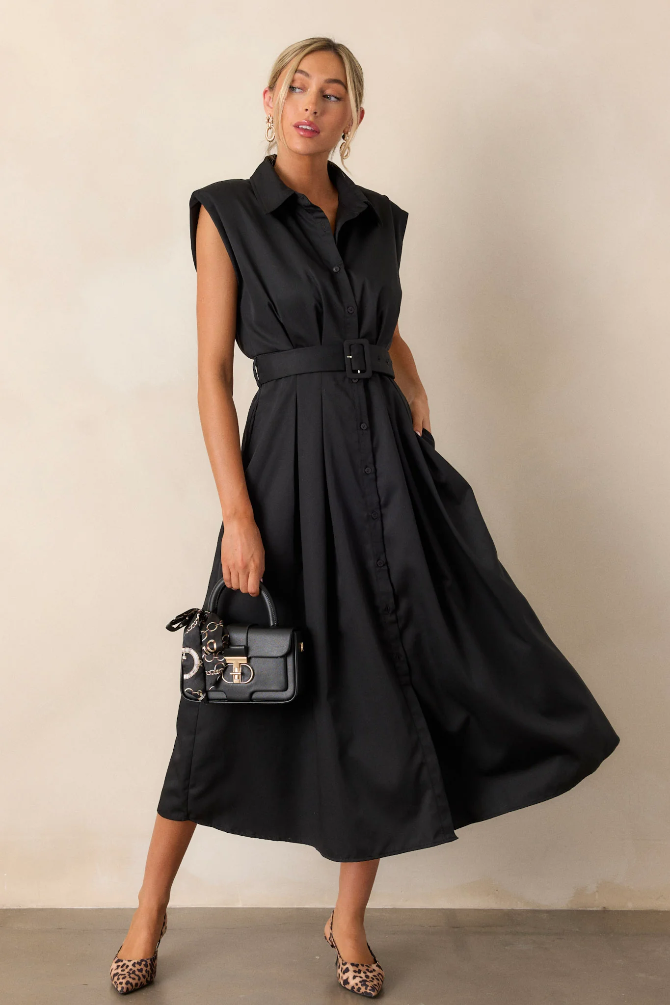 Black Belted Midi Dress