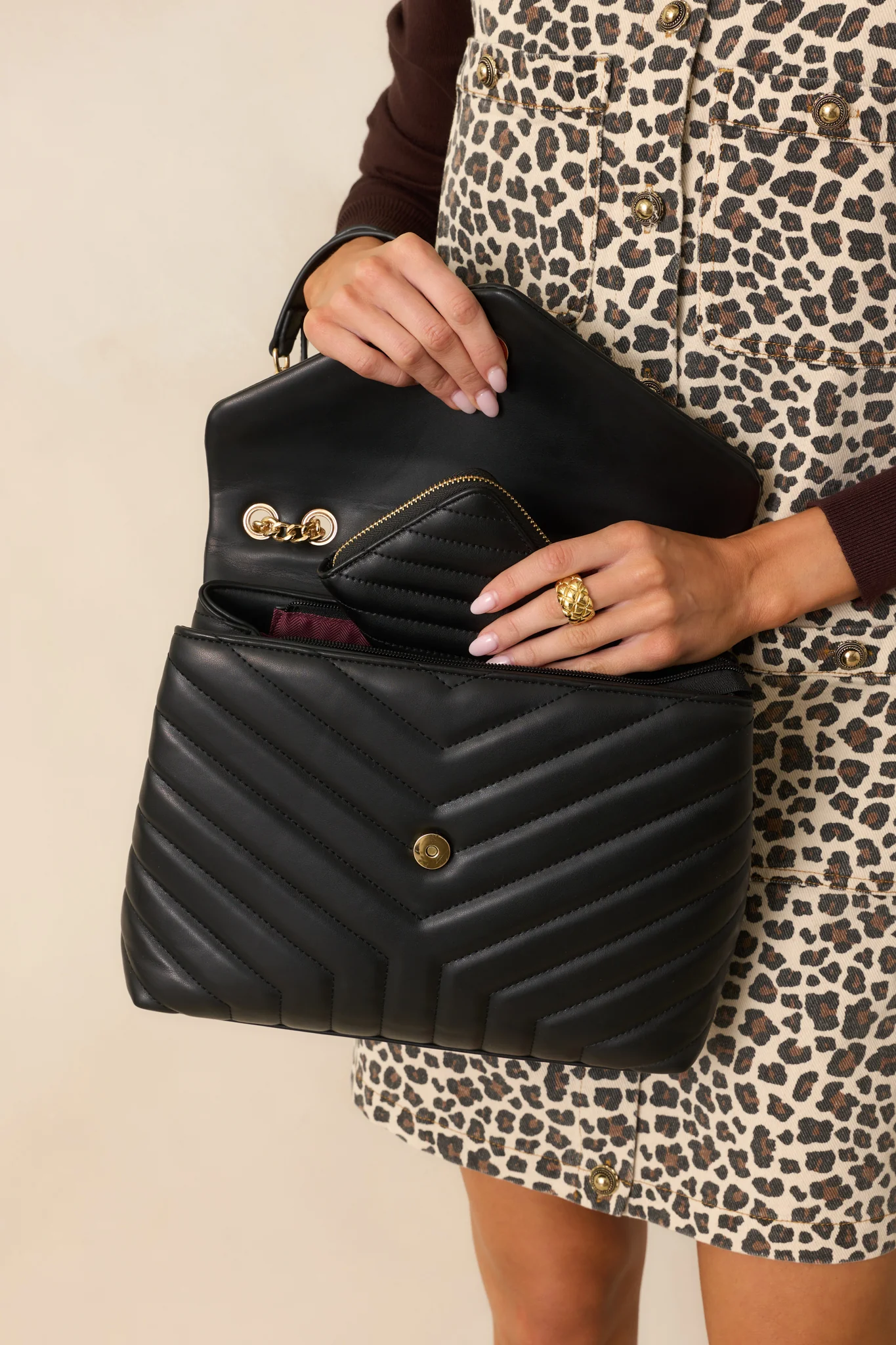 Just Let It Be Black Quilted Handbag
