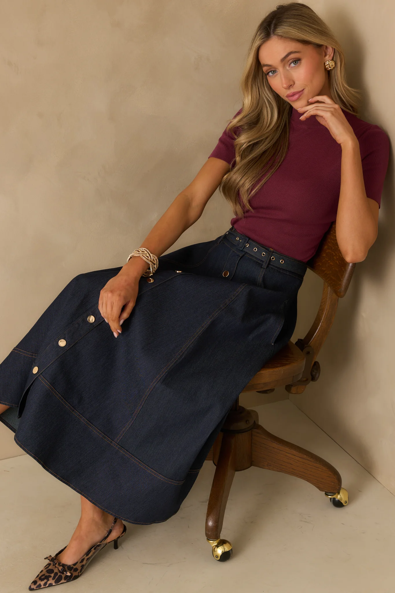 Without Thinking Wine Ribbed Mock Neck Short Sleeve Top