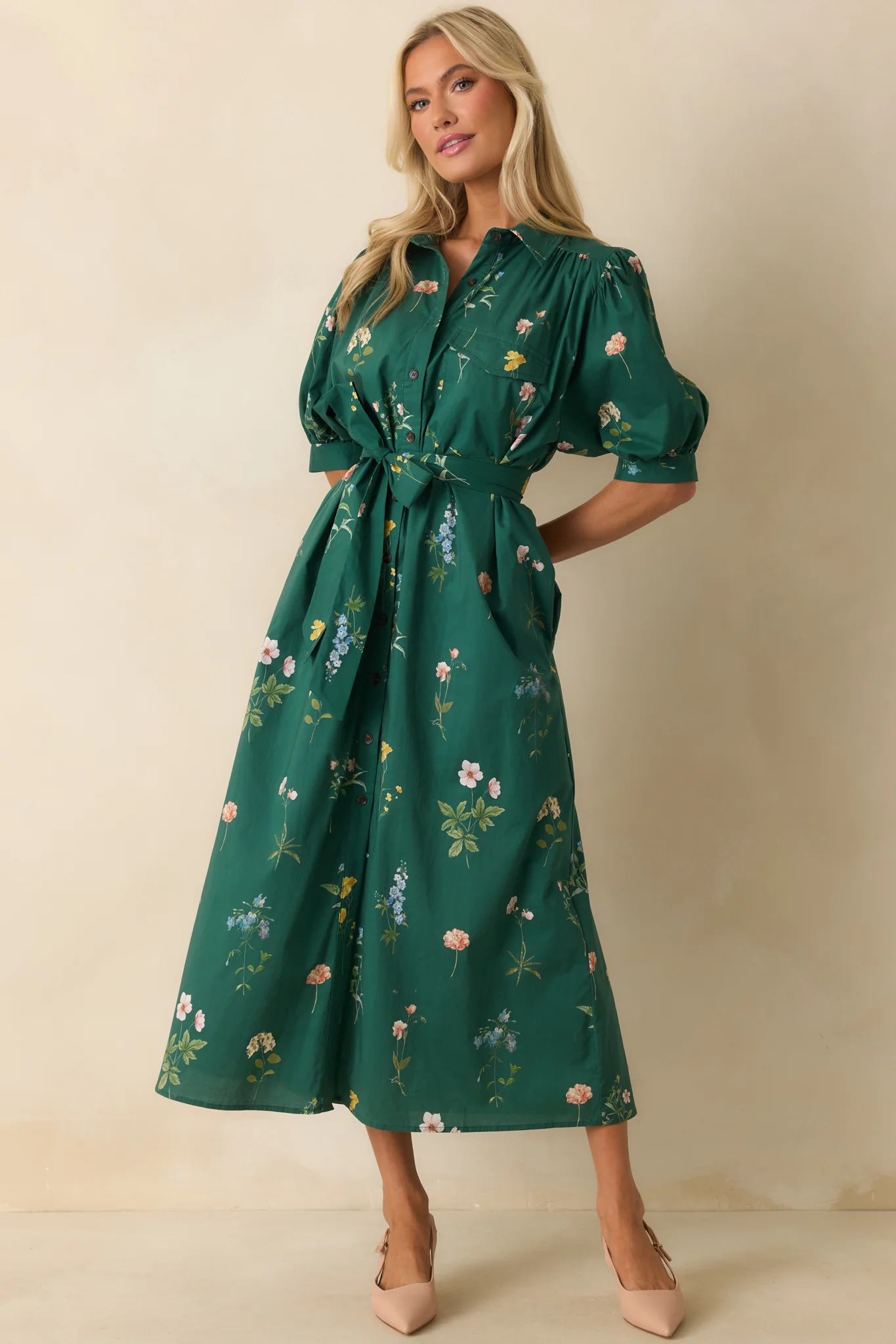 Forest Green Multi Floral Print Cotton Maxi Dress