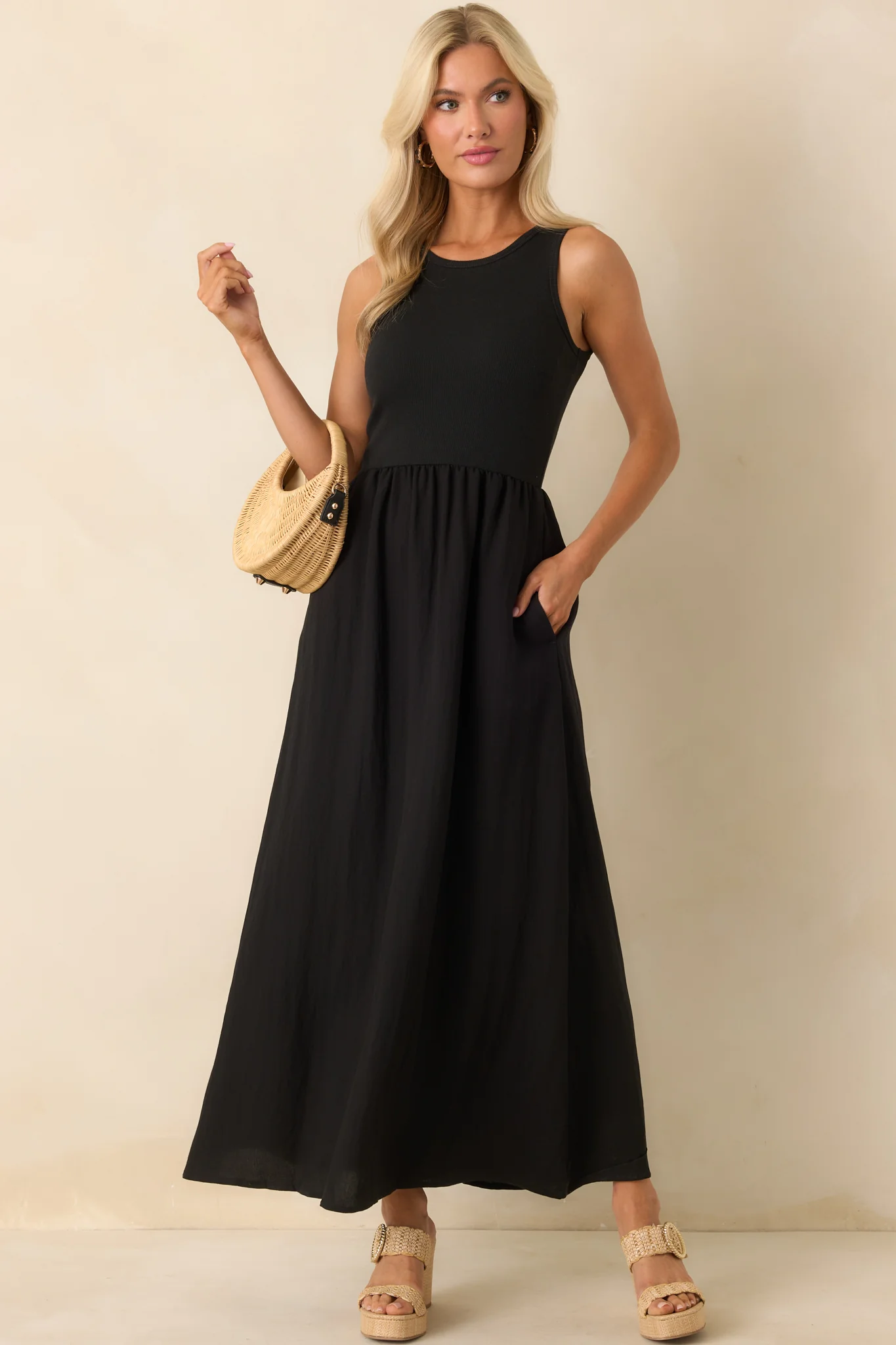 Z Supply Black Charlotte Rib Midi Dress