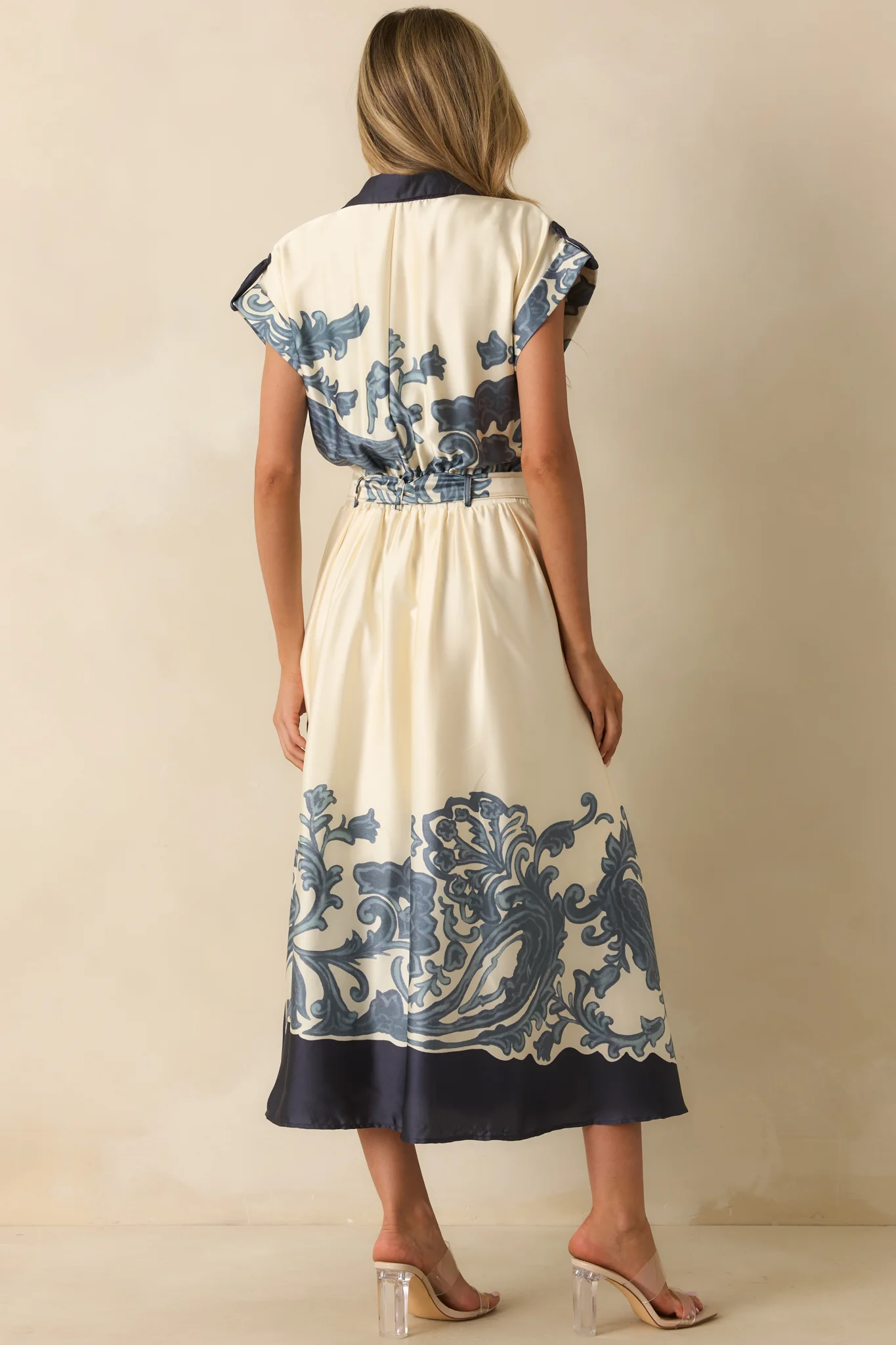 Navy Multi Print Contrast Trim Maxi Dress