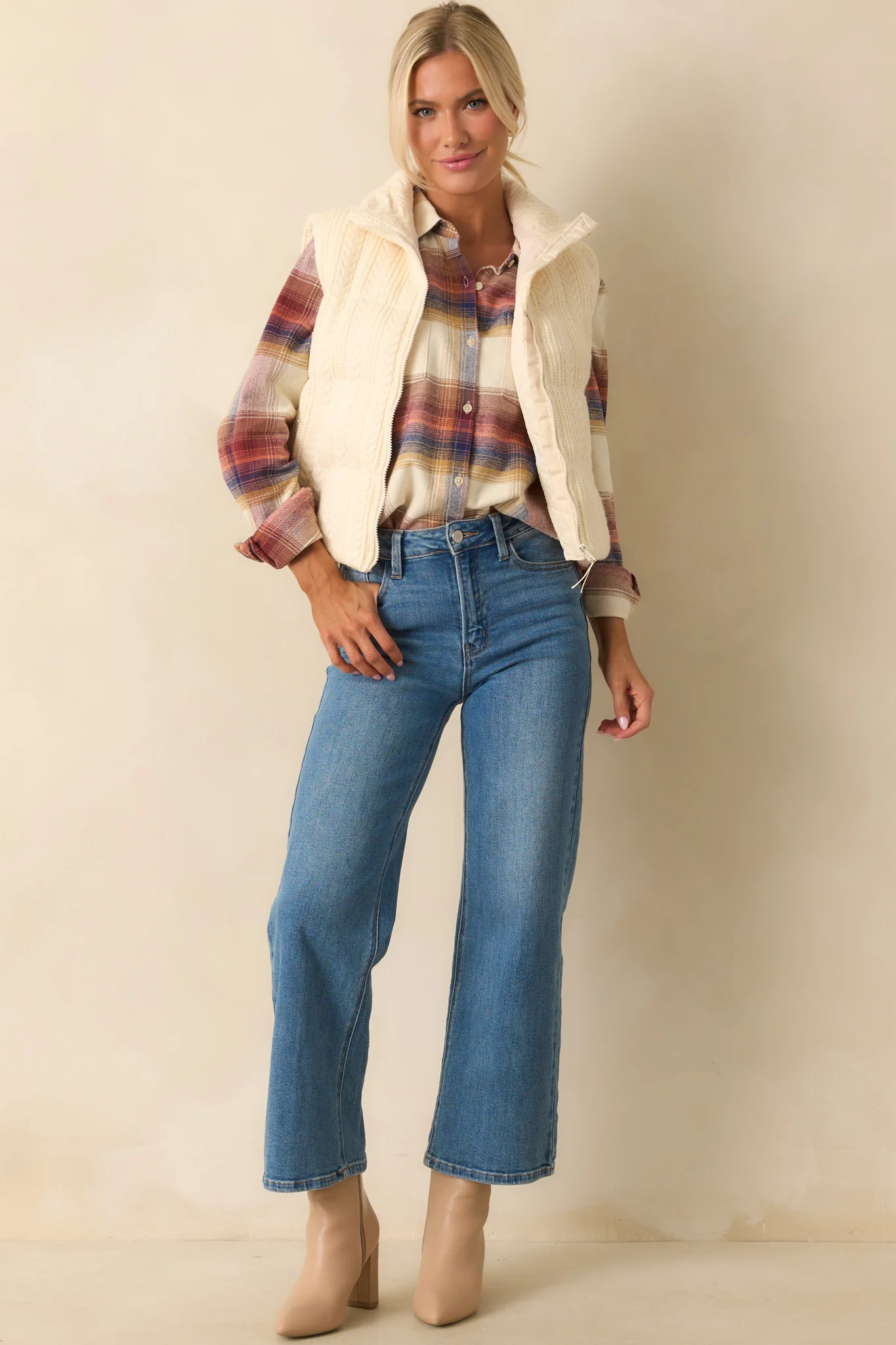 Thread & Supply Ivory Multi Plaid Cotton Desiree Shirt