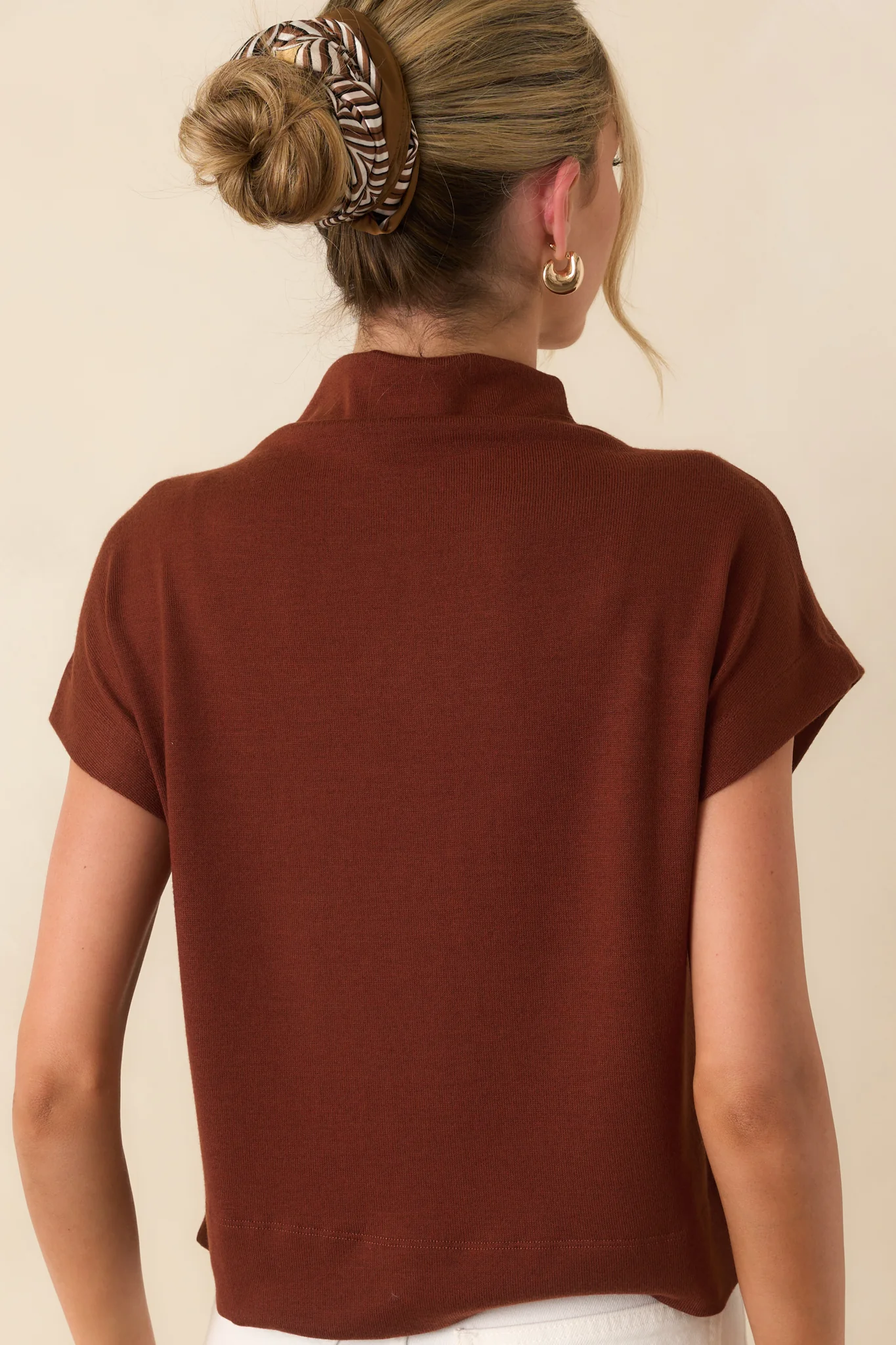 Plans Are Made Dark Rust Relaxed Mock Neck Cap Sleeve Top