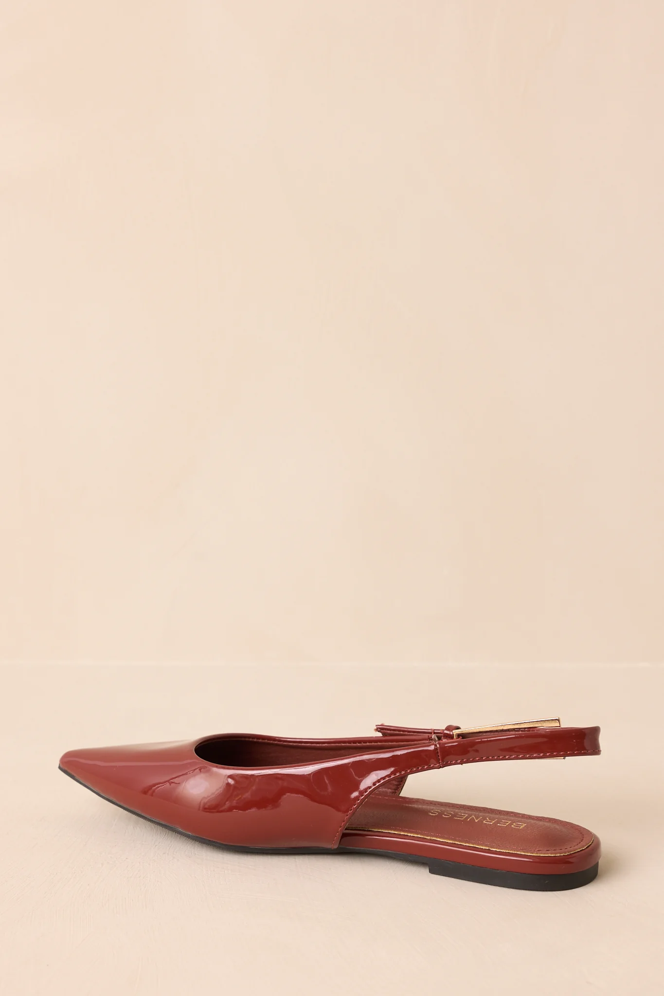 Take Notes Copper Brown Patent Faux Leather Pointed Toe Slingback Flats