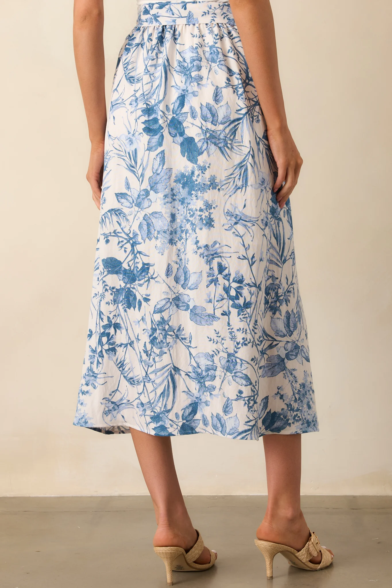 Don't Need A Reason Blue Floral Rayon Belted Midi Skirt