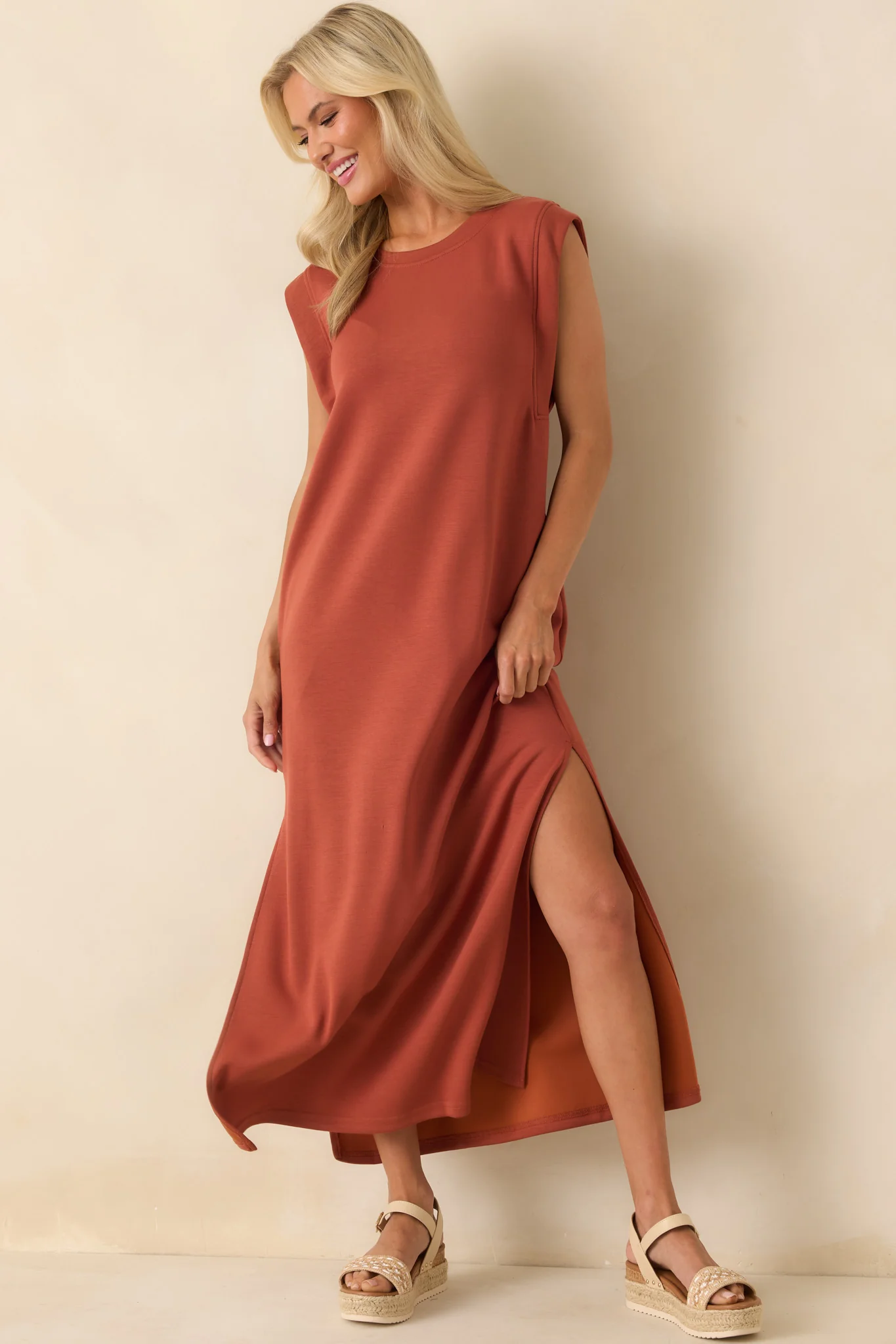 Between Now And Then Terracotta Cotton Sleeveless Maxi Dress