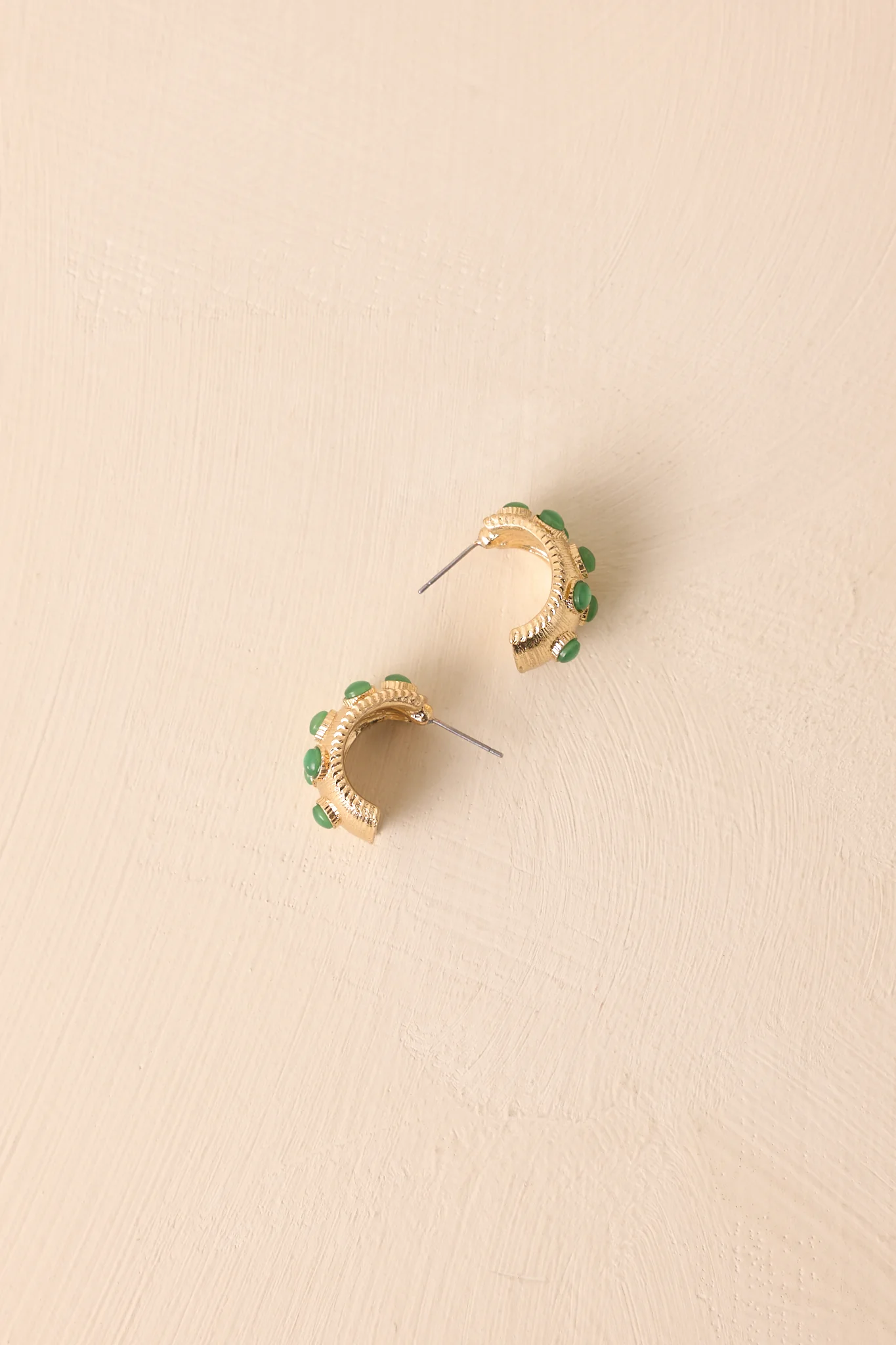 Nothing But High Hopes Textured Green Stone Hoop Earrings