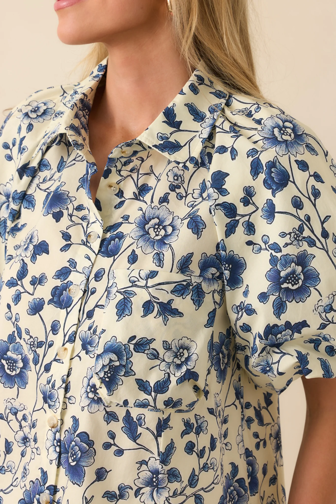 A Sweet Surprise Navy Floral Print Cotton Puff Sleeve Top