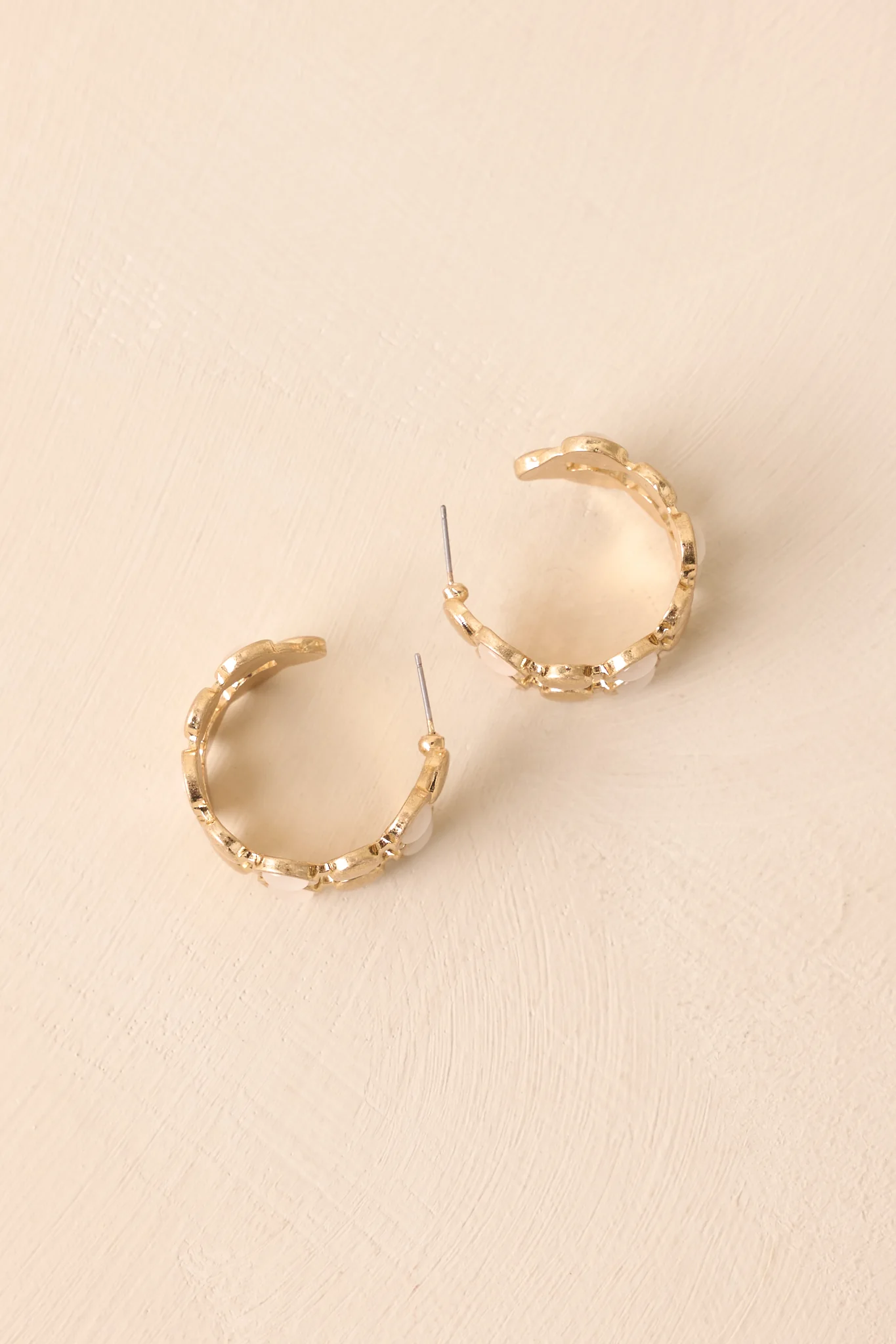 Good To Go Gold Textured Iridescent Stone Hoop Earrings