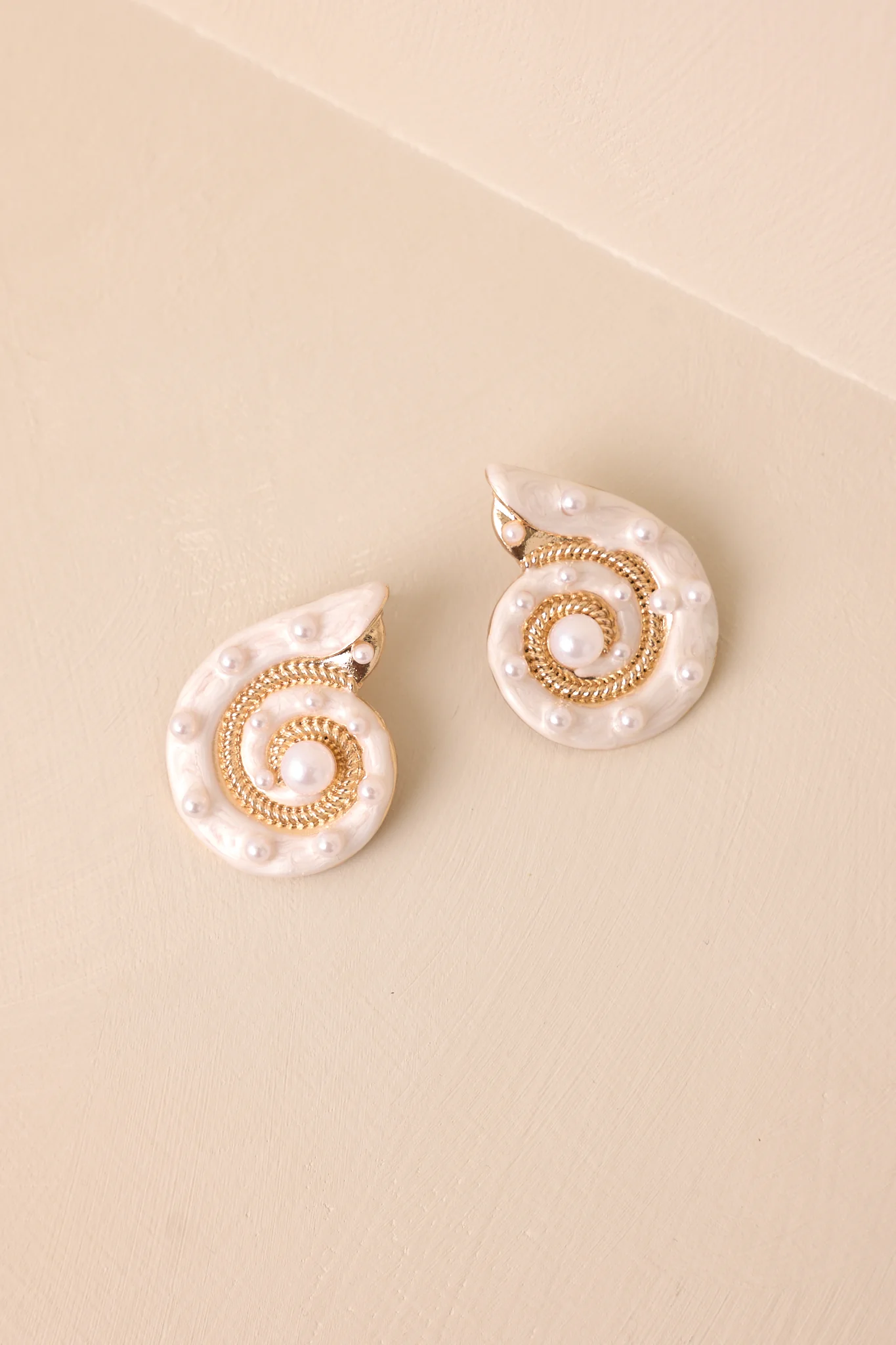 Delicate Waves Gold & Ivory Pearl Seashell Earrings