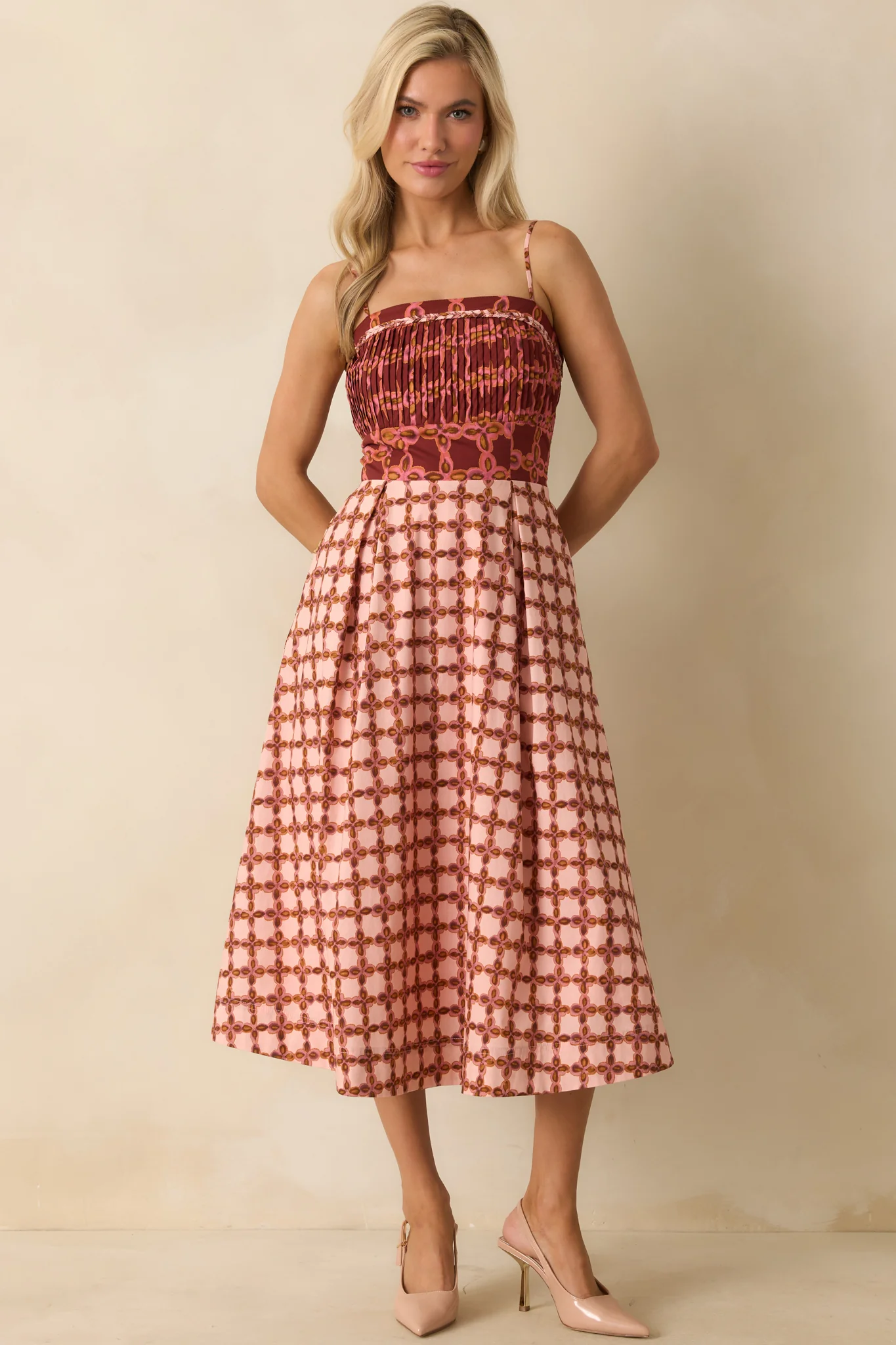That's All It Takes Pink Multi Geometric Print Cotton Midi Dress
