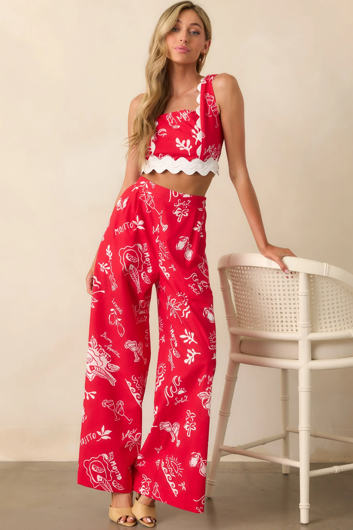 Prosperina Mia Red Mojito Print Scallop Crop Top
