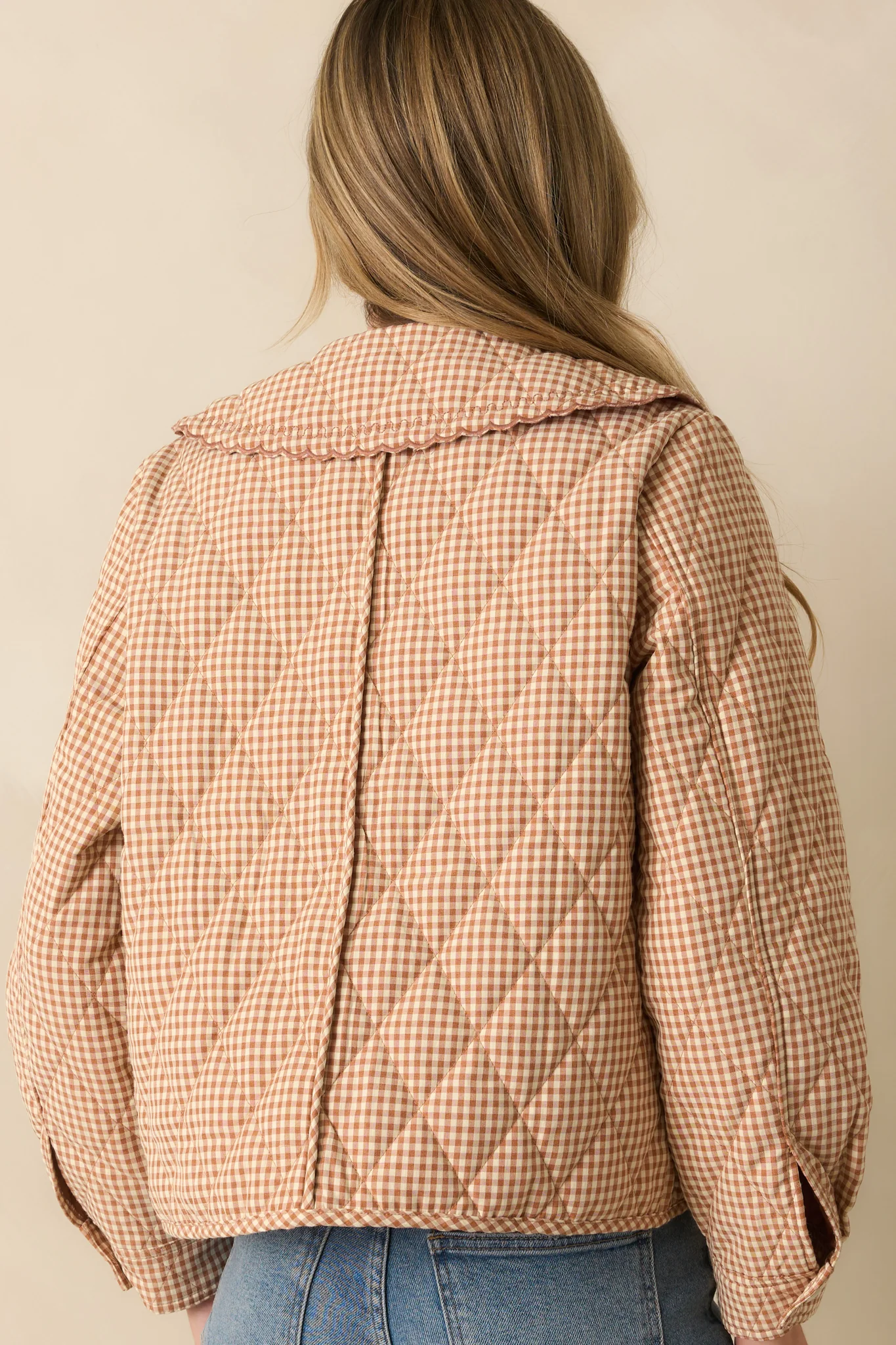 Easier Than You Think Light Rust Gingham Quilted Jacket