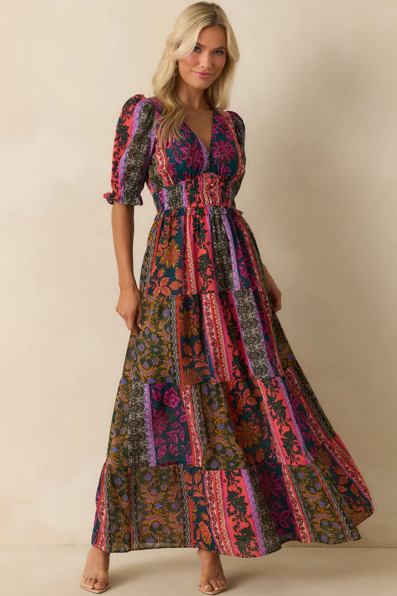 Dream A Little Dark Teal Multi Patchwork Print Cotton Maxi Dress