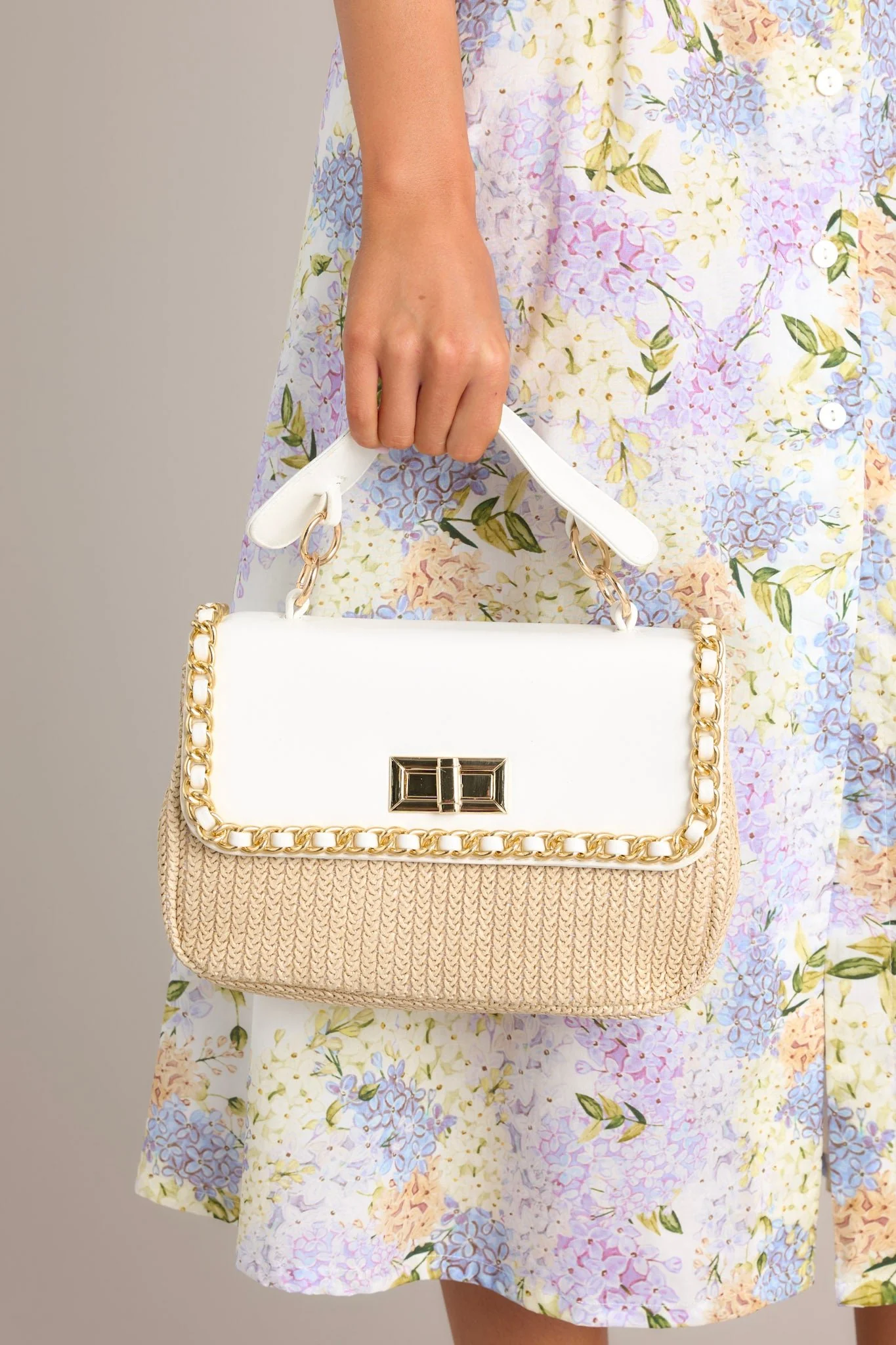 Expressive Echoes White Rattan Handbag