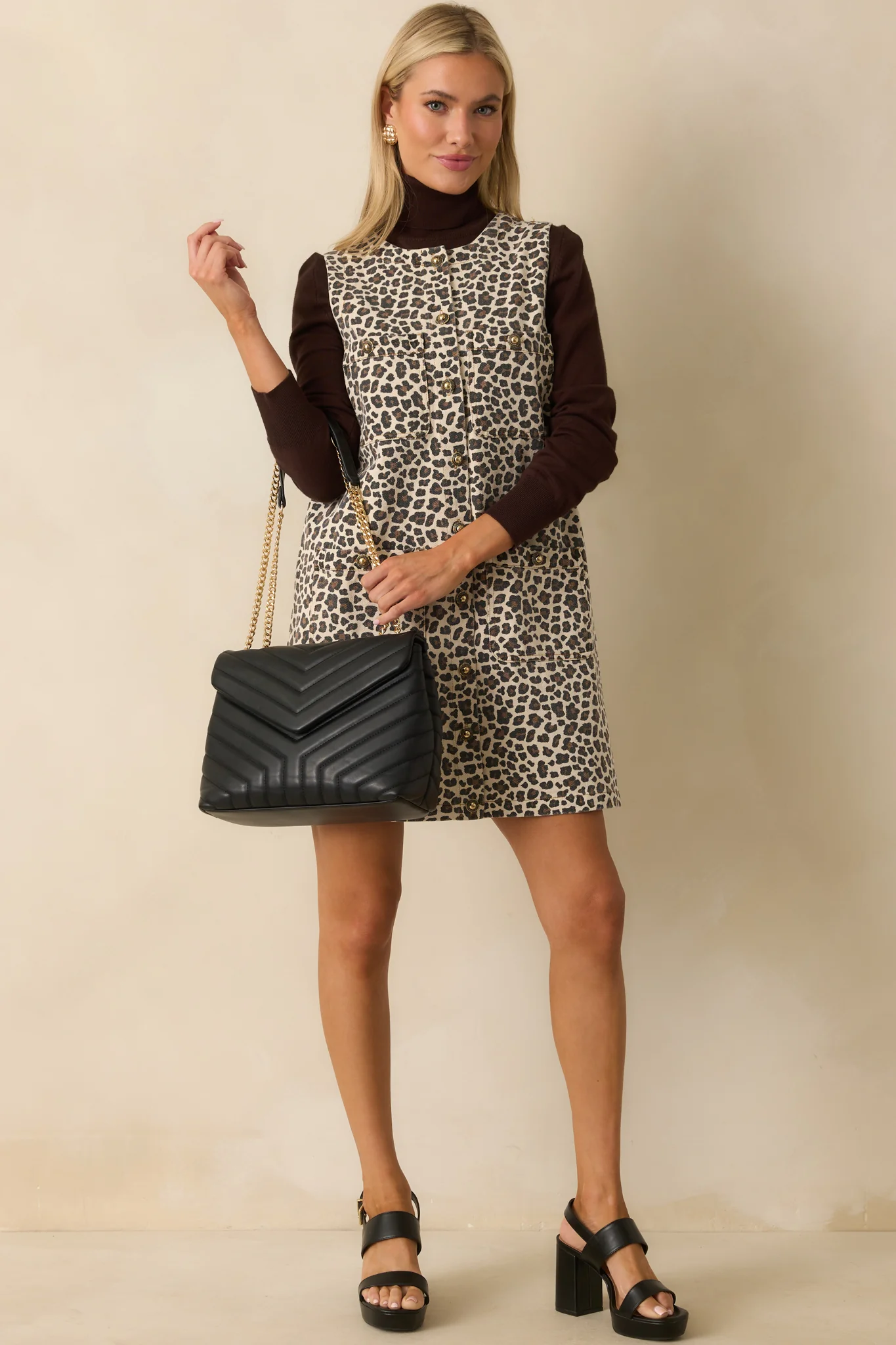 Her Sweet Side Beige Leopard Print Cotton Denim Mini Dress
