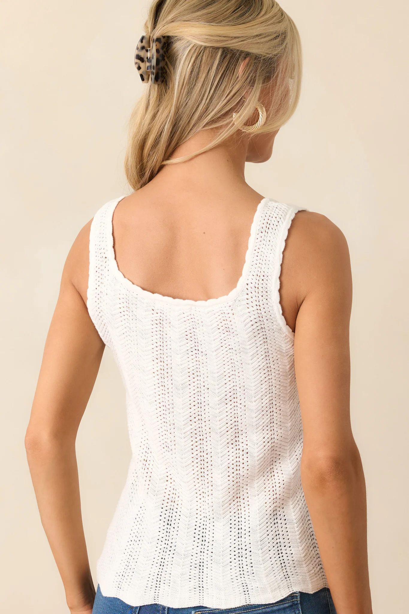 Take Your Time White Scallop Hem Knit Tank Top