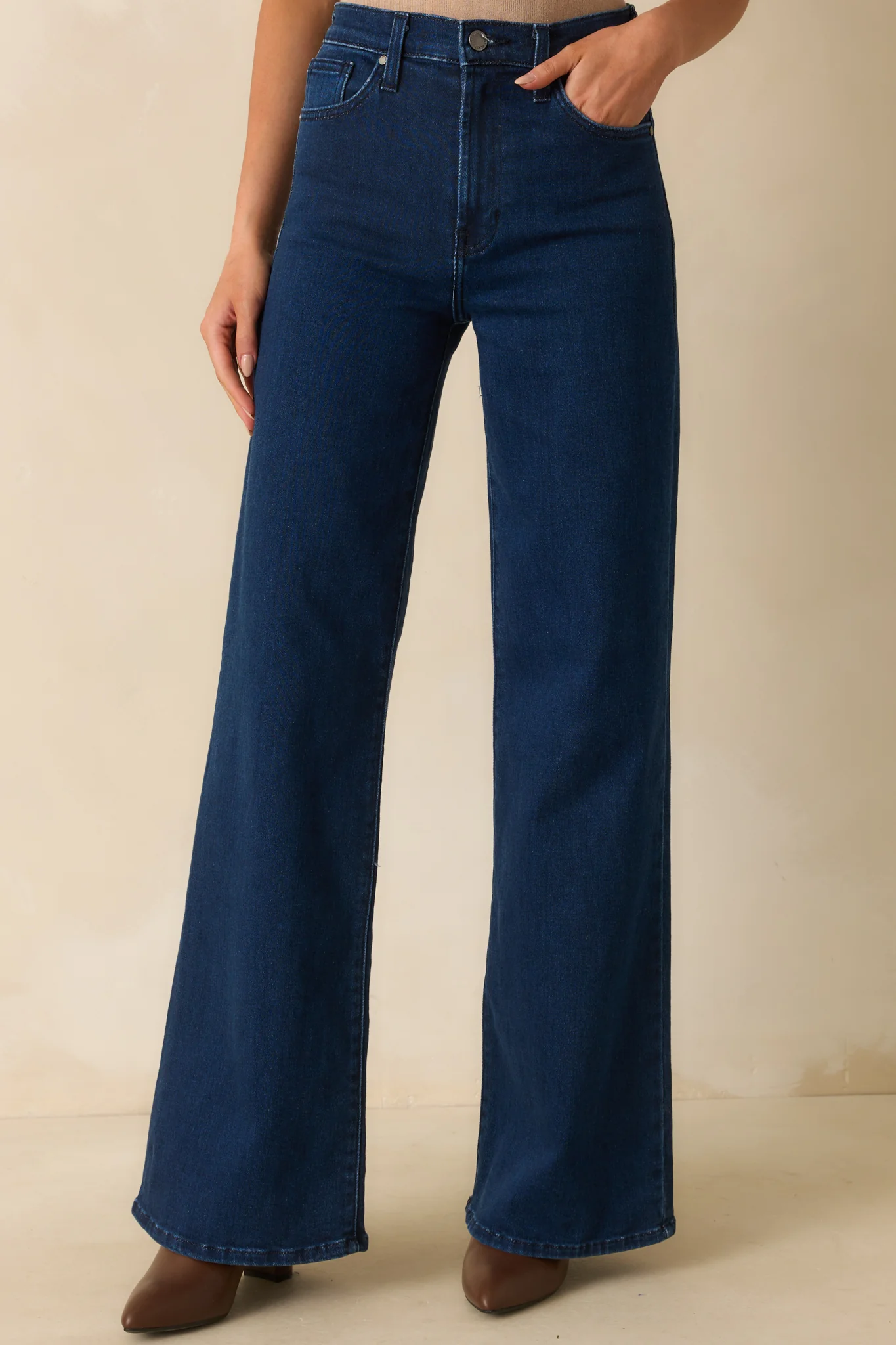 Dark Wash Cotton Denim Wide Leg Jeans