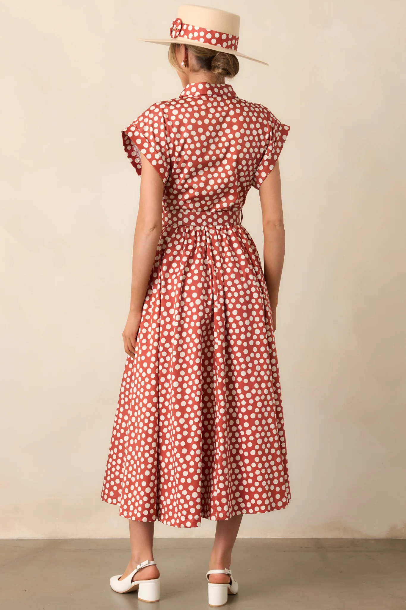 Prosperina Jocelyn Brick Red Polka Dot Cotton Maxi Dress