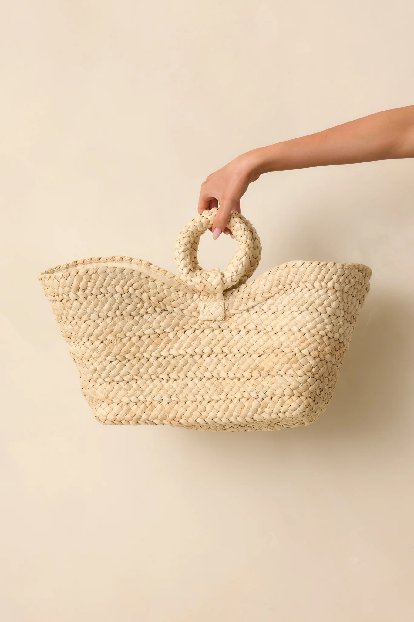 Stop And Smell The Roses Ivory Raffia Woven Tote Handbag