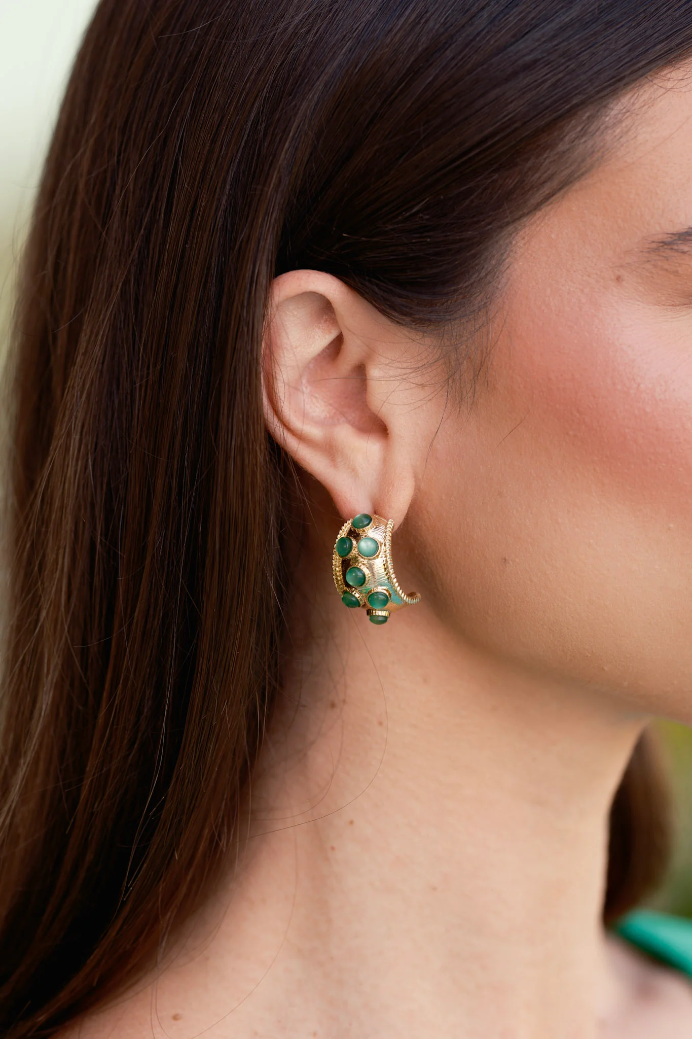 Nothing But High Hopes Textured Green Stone Hoop Earrings