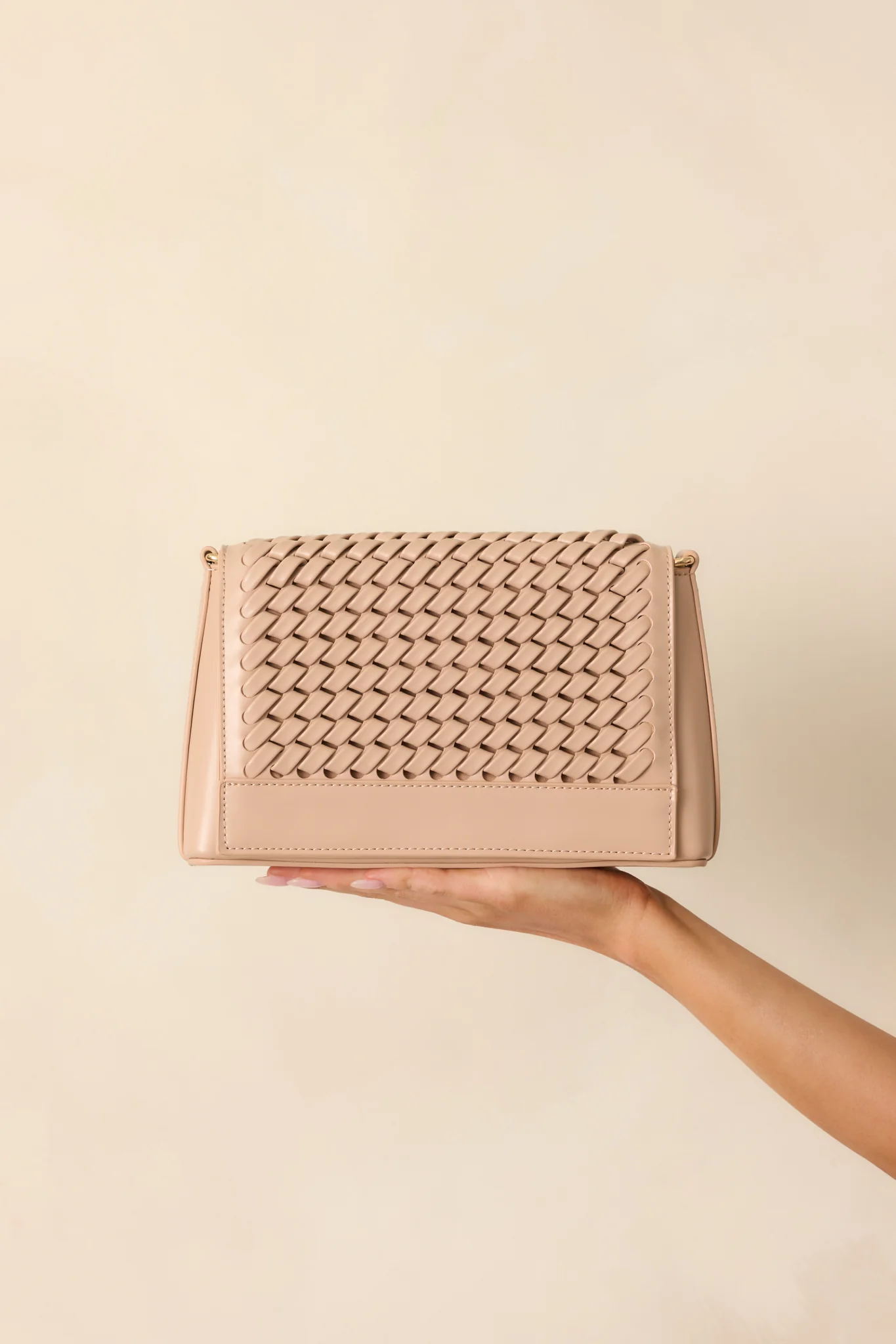 A Little Off Track Beige Woven Faux Leather Handbag