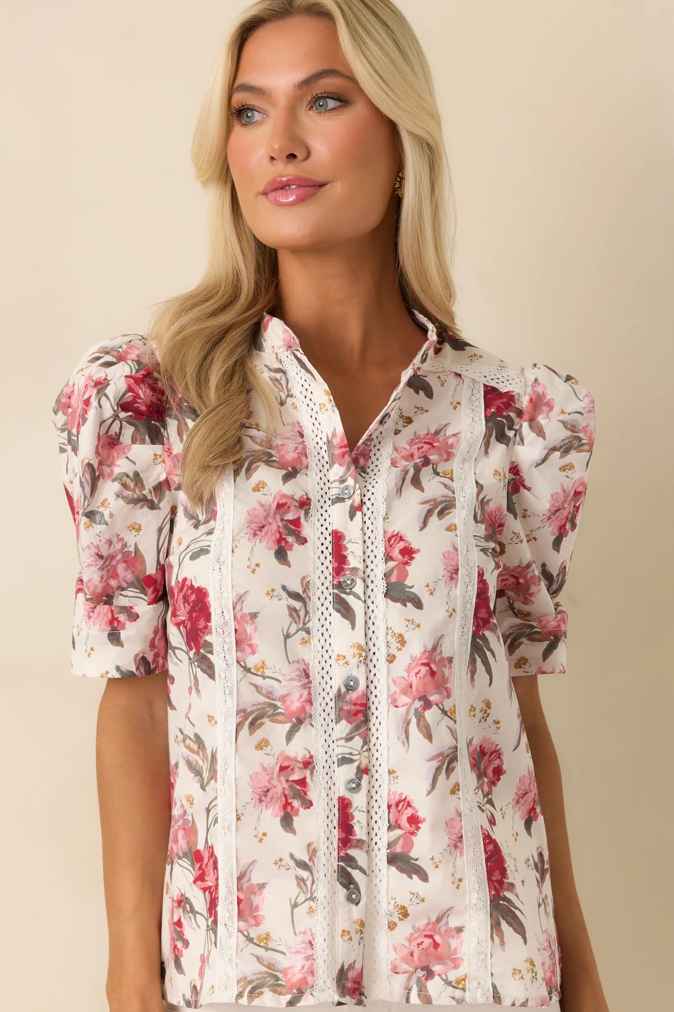On Your Mind Pink Multi Floral Print Cotton Button Front Top