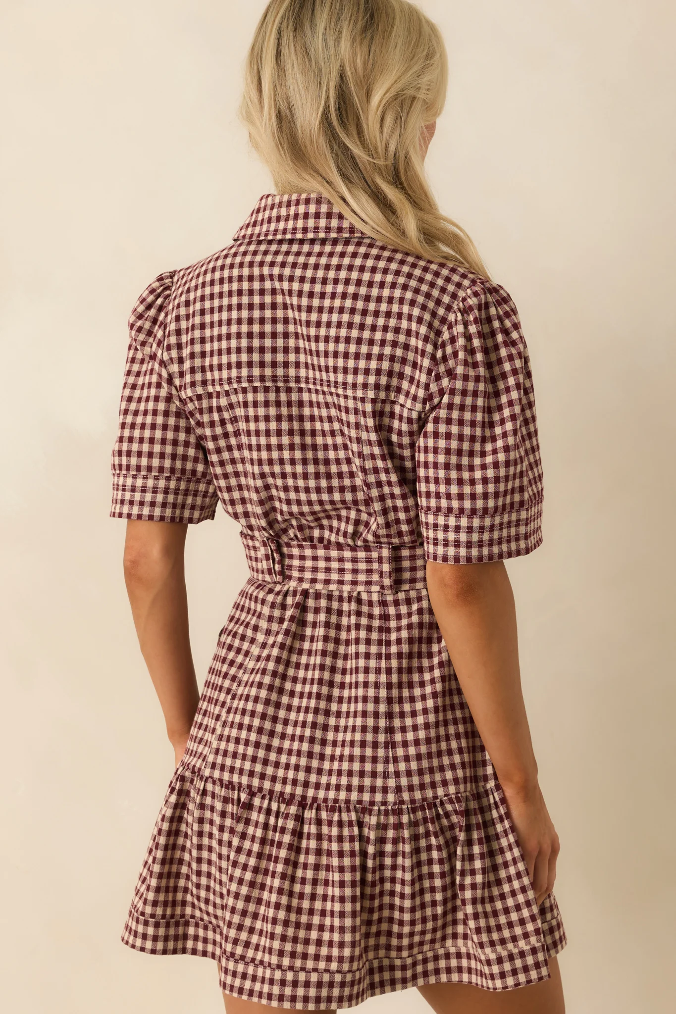 I Hope You Know Burgundy Gingham Cotton Mini Shirt Dress