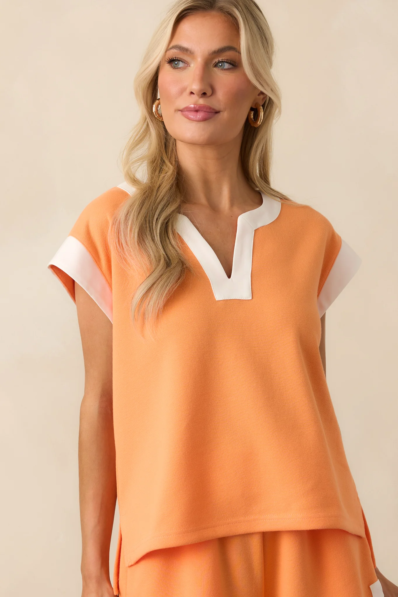 The Way Things Go Orange Contrast Trim Cap Sleeve Top