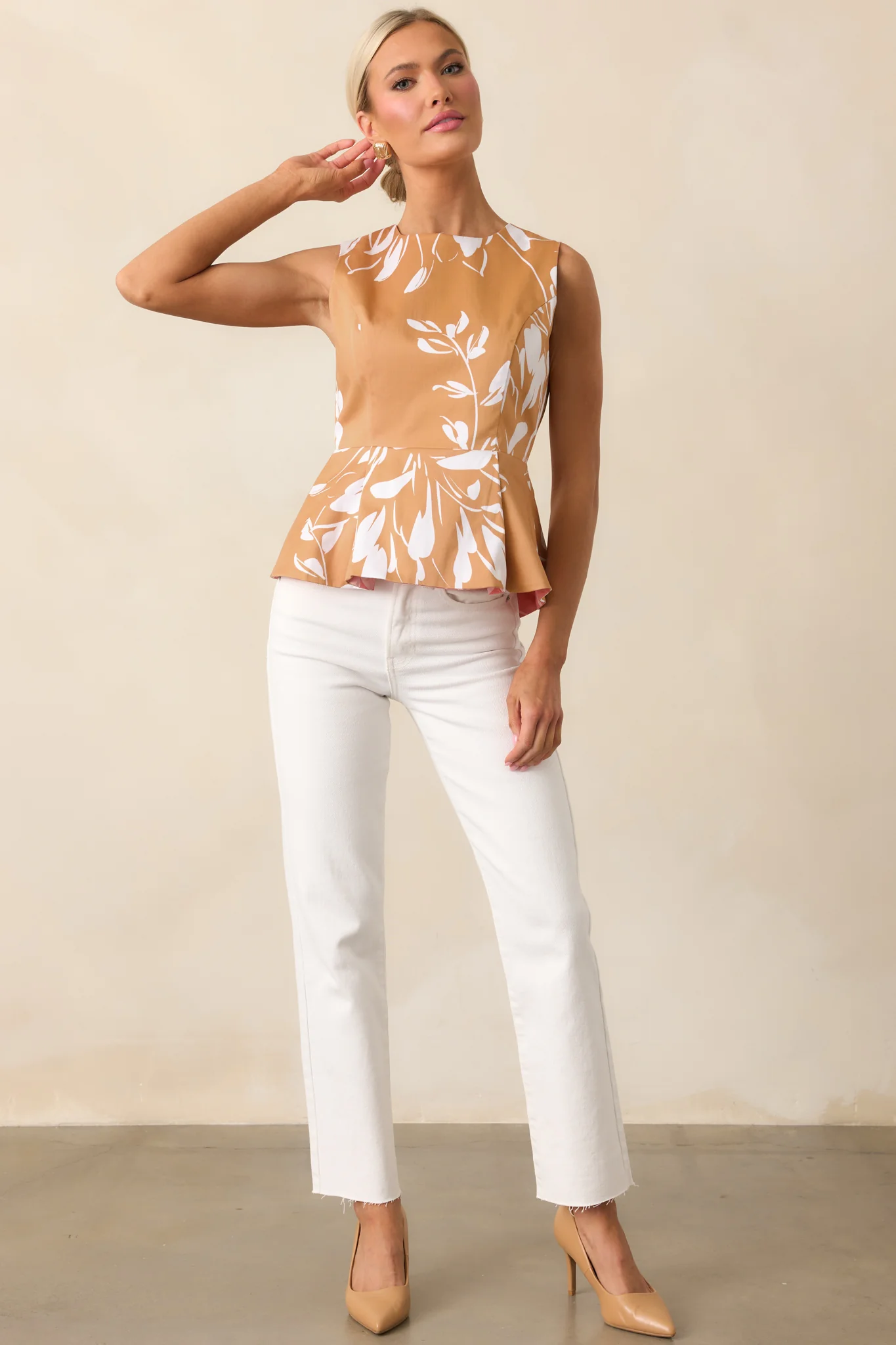 Prosperina Sabine Rose Pink Floral Print Cotton Reversible Peplum Top