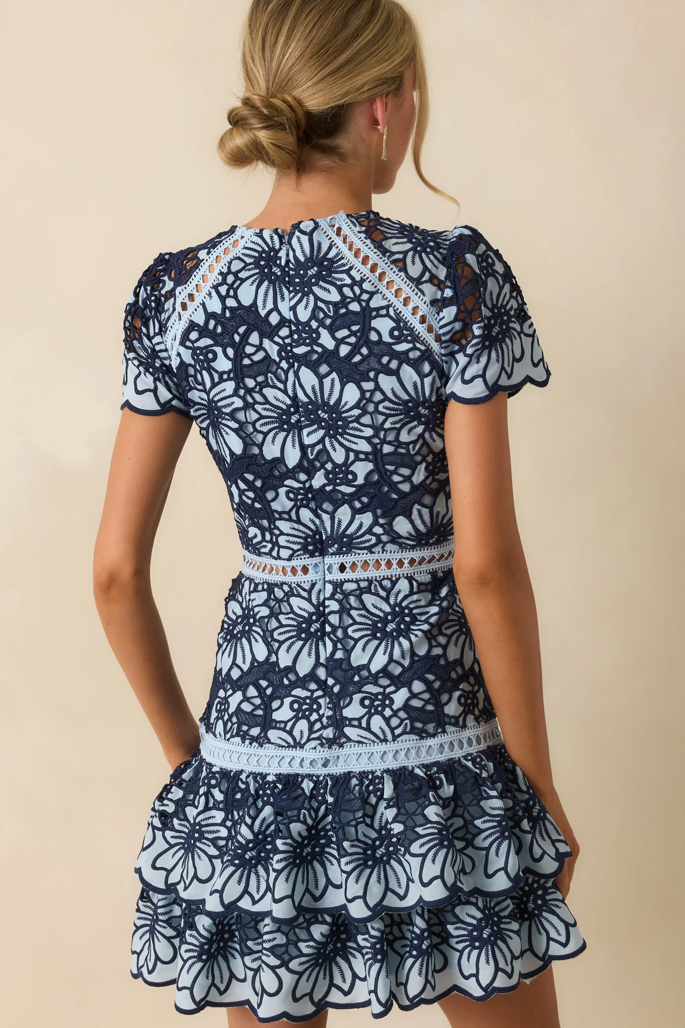 Can’t Miss This Blue Multi Floral Embroidered Lace Mini Dress