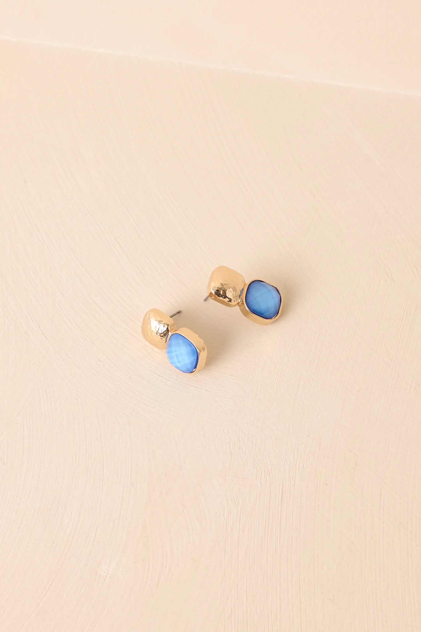 It's The Small Things Gold Textured Blue Stone Earrings
