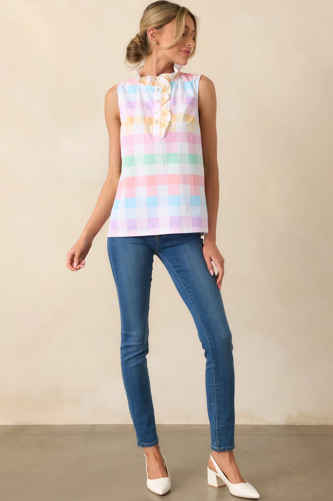Tennyson Easter Soiree Plaid Sleeveless Cotton Top