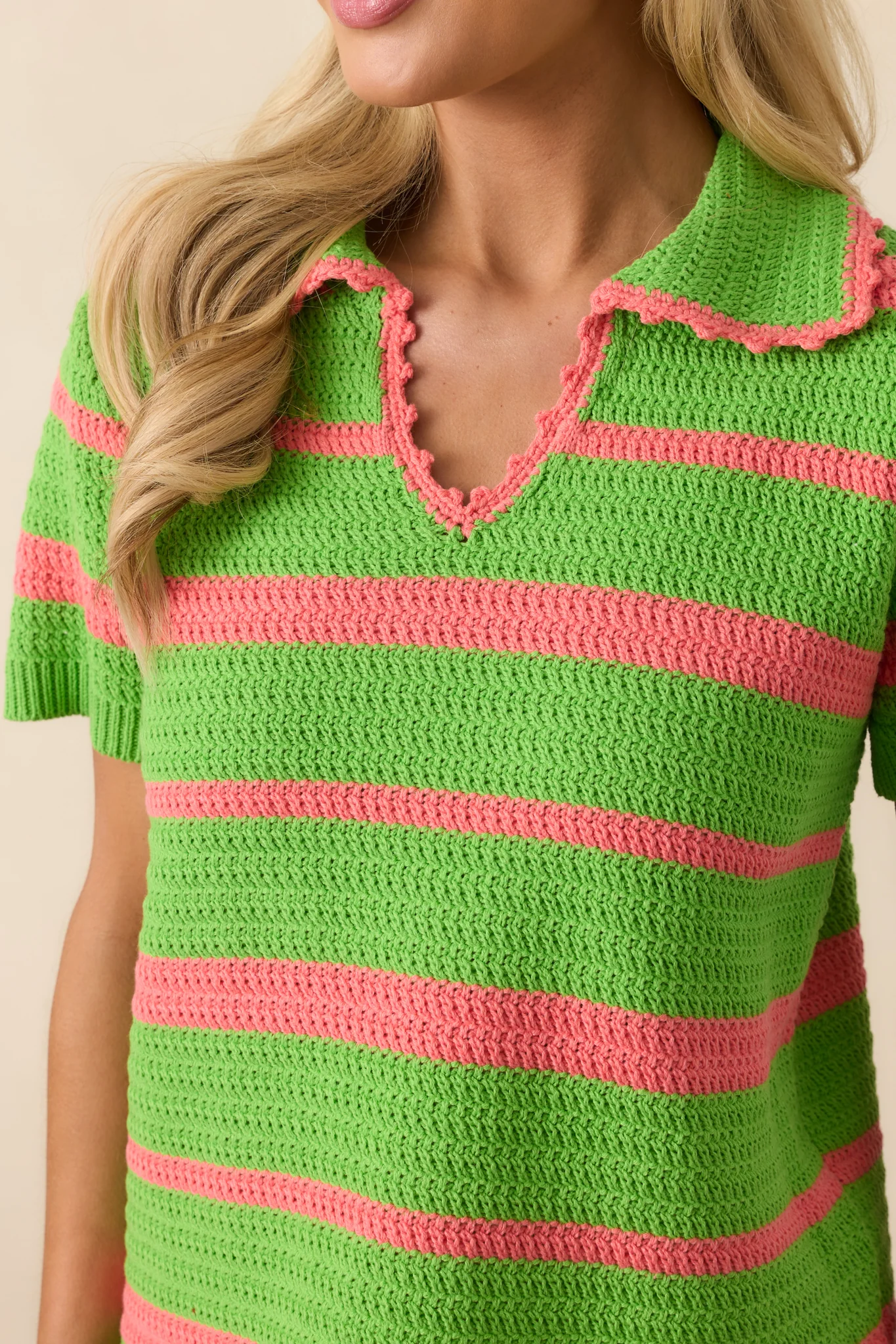 Keeping My Peace Bright Green Stripe Short Sleeve Knit Top