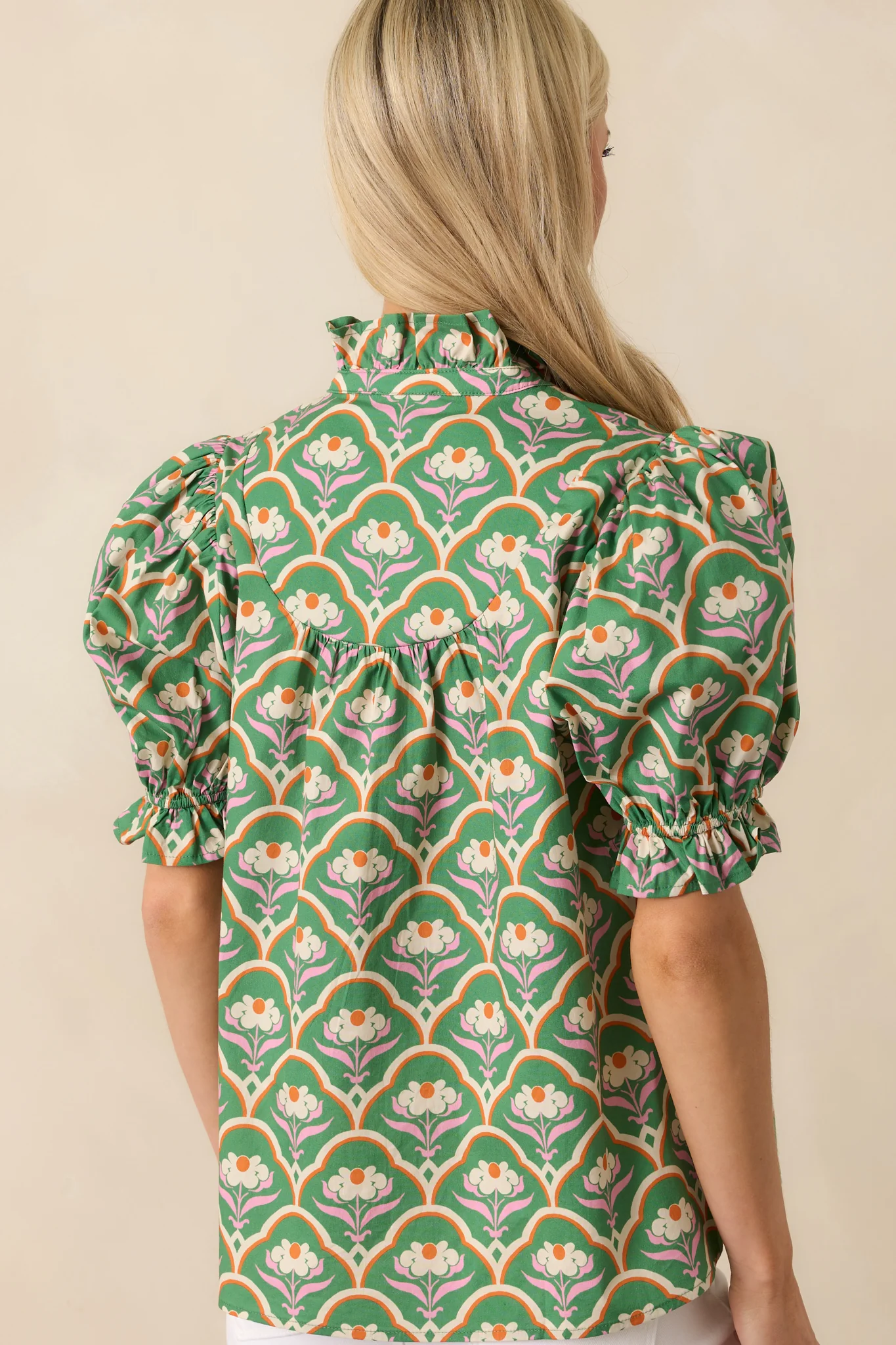 Crossed My Mind Green Geometric Floral Print Cotton Top