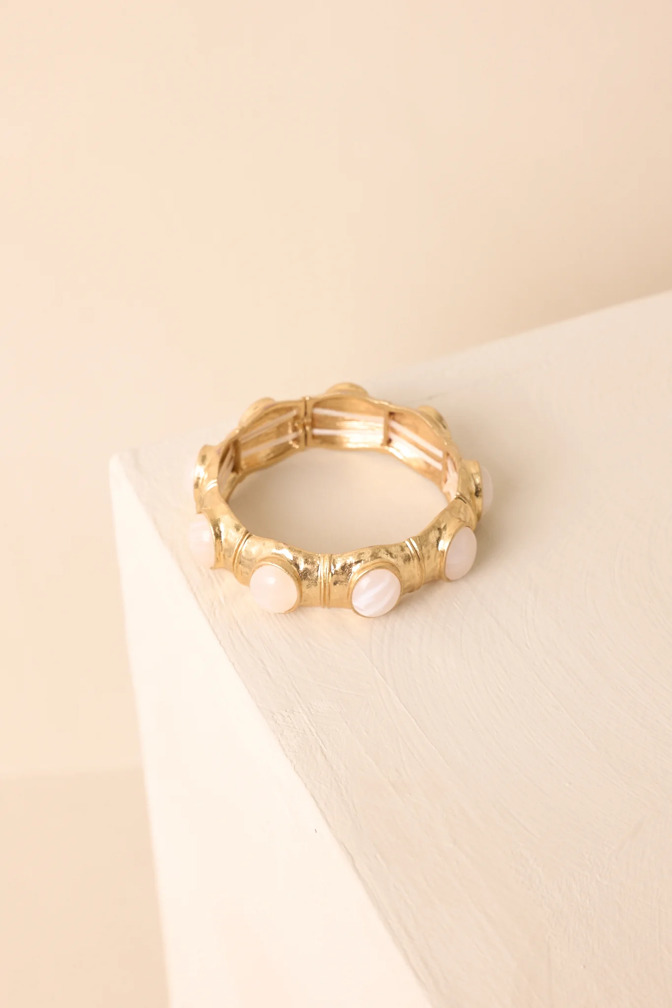 Just My Luck Gold Ivory Pearlescent Stone Cuff Bracelet