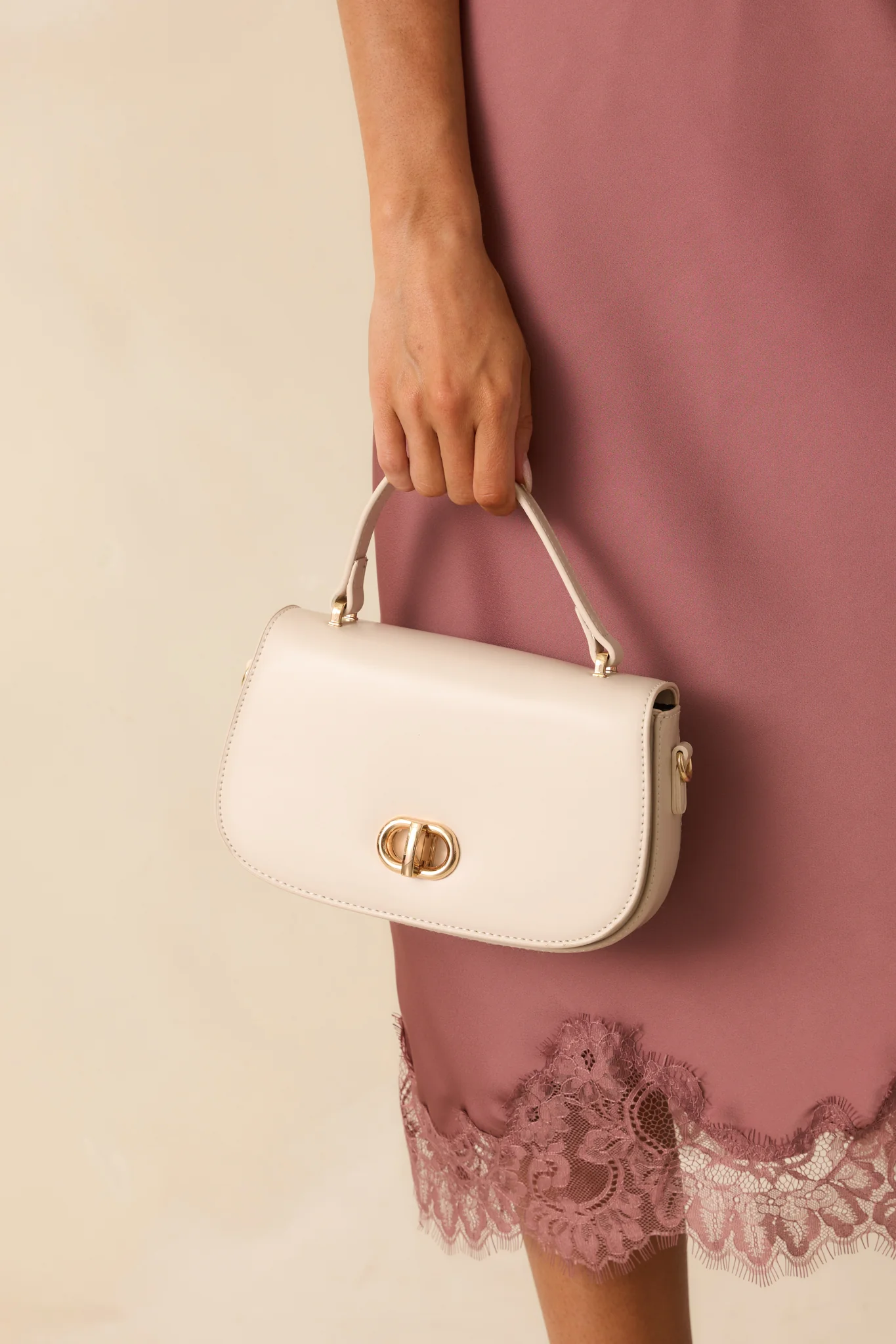 Comes Back Around Ivory Faux Leather Flap Closure Handbag