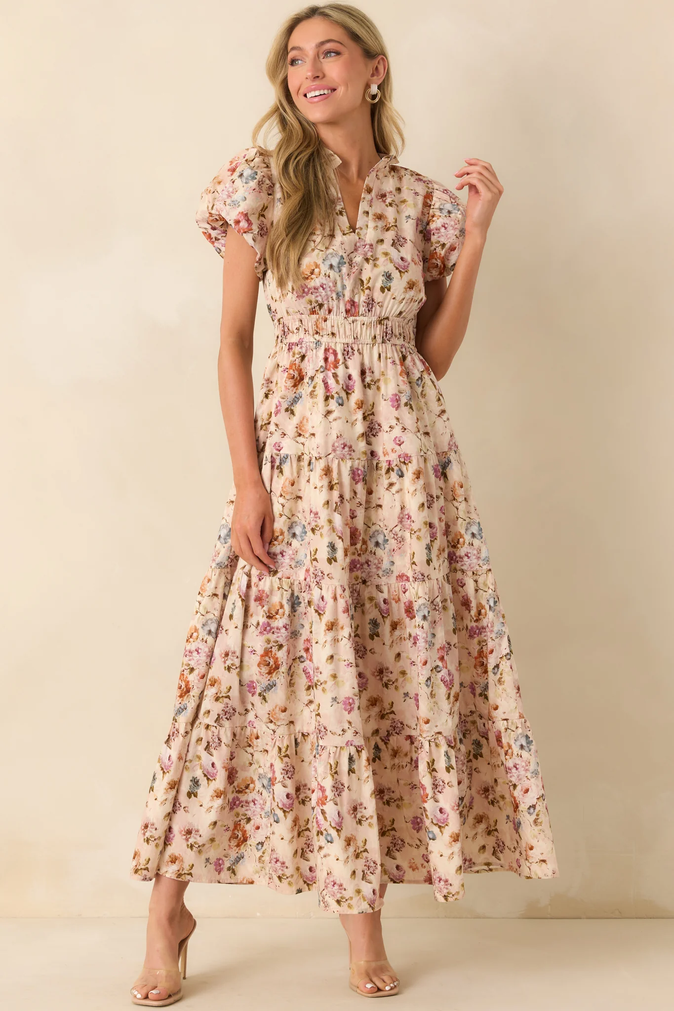 It's All Her Own Light Pink Multi Floral Print Cotton Maxi Dress